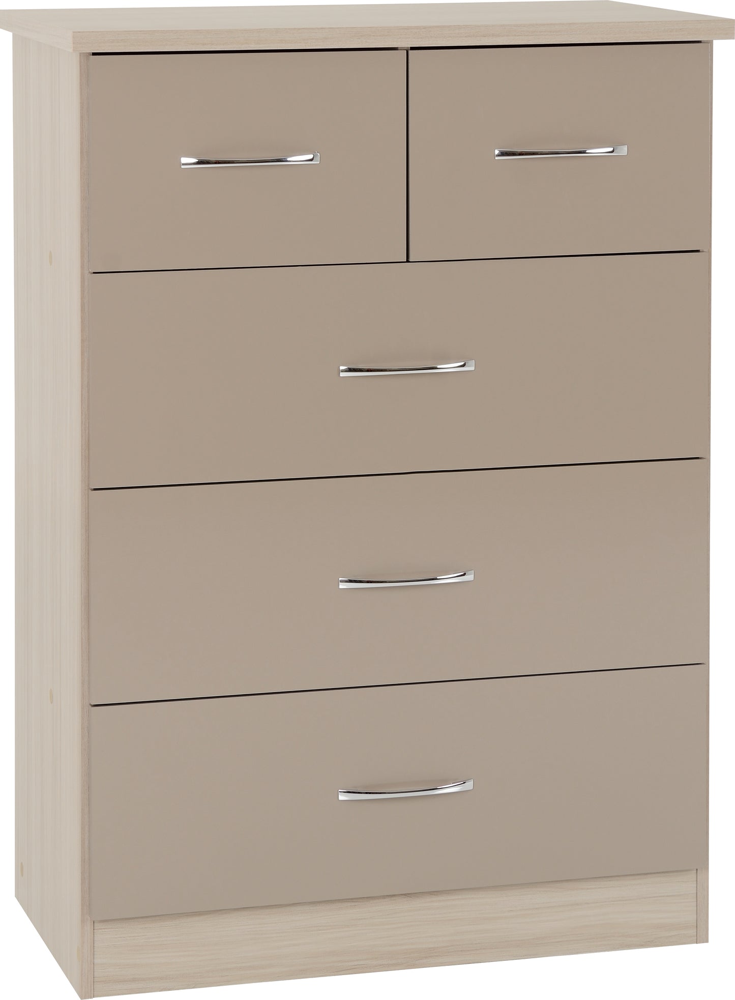 NEVADA 3+2 DRAWER CHEST - OYSTER GLOSS/LIGHT OAK EFFECT VENEER