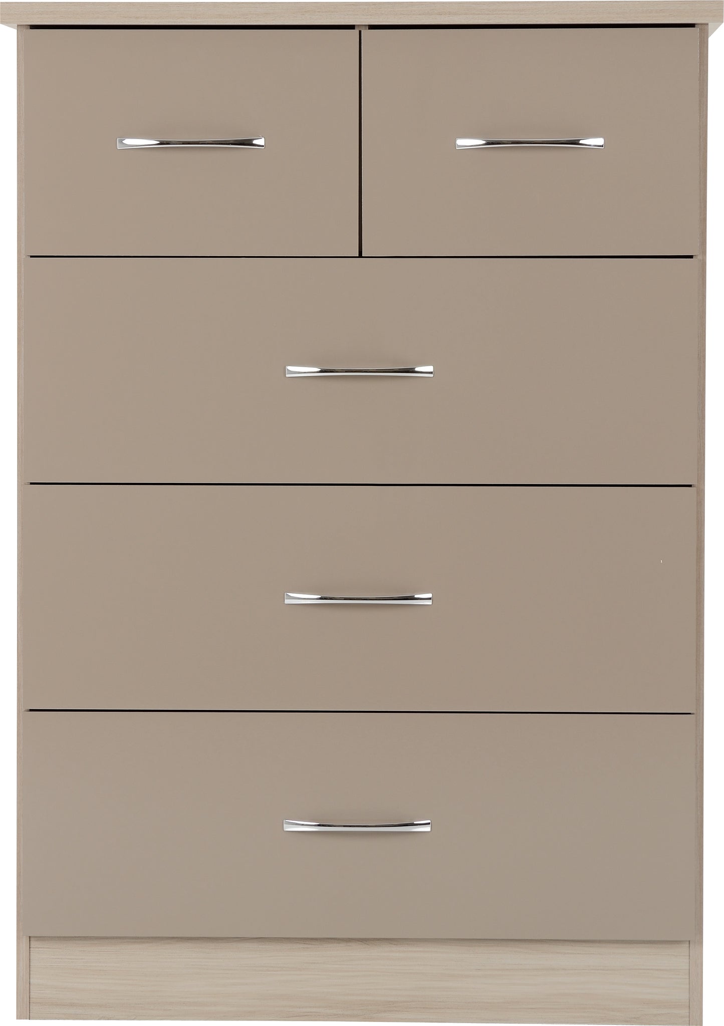 NEVADA 3+2 DRAWER CHEST - OYSTER GLOSS/LIGHT OAK EFFECT VENEER