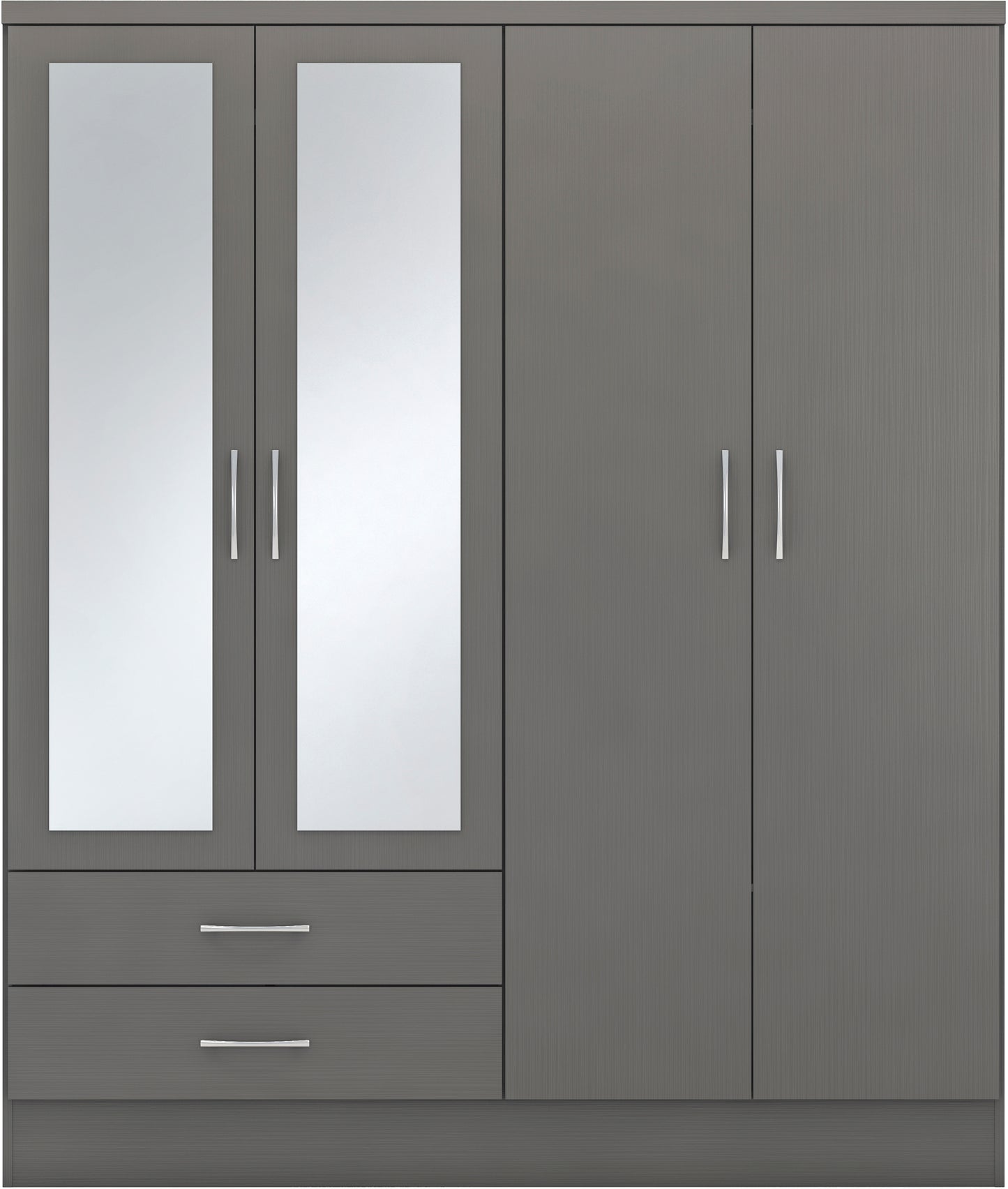 NEVADA 4 DOOR 2 DRAWER MIRRORED WARDROBE - 3D EFFECT GREY