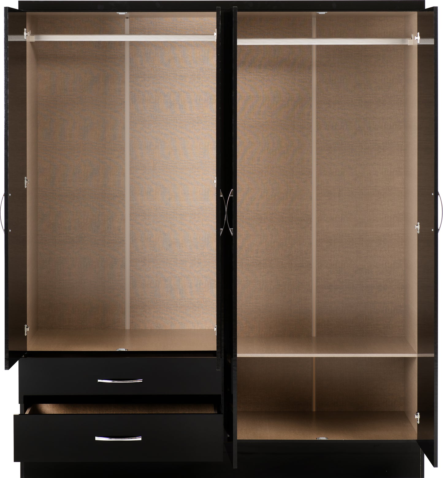 NEVADA 4 DOOR 2 DRAWER MIRRORED WARDROBE - BLACK GLOSS