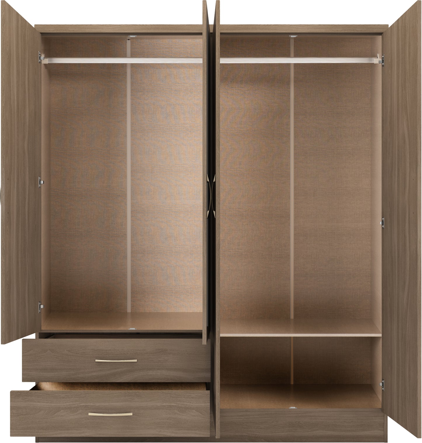 NEVADA 4 DOOR 2 DRAWER MIRRORED WARDROBE - RUSTIC OAK EFFECT