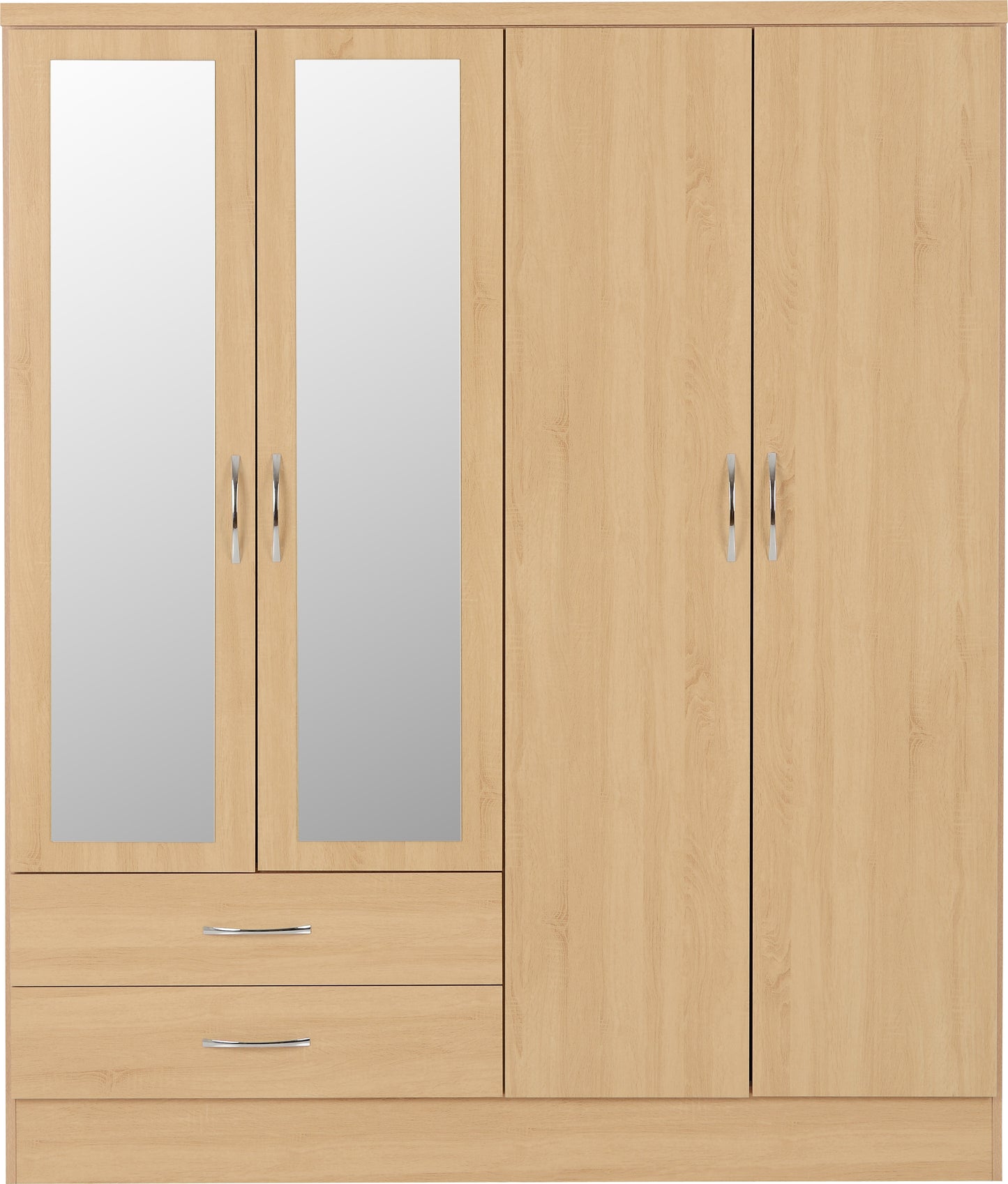 NEVADA 4 DOOR 2 DRAWER MIRRORED WARDROBE - SONOMA OAK EFFECT