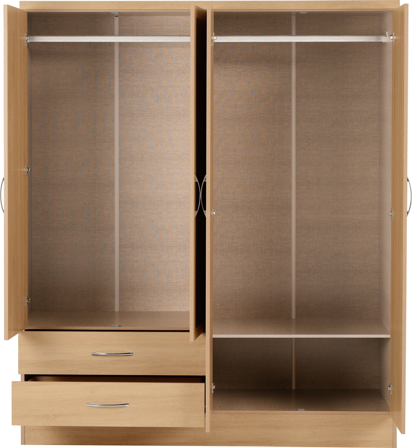 NEVADA 4 DOOR 2 DRAWER MIRRORED WARDROBE - SONOMA OAK EFFECT