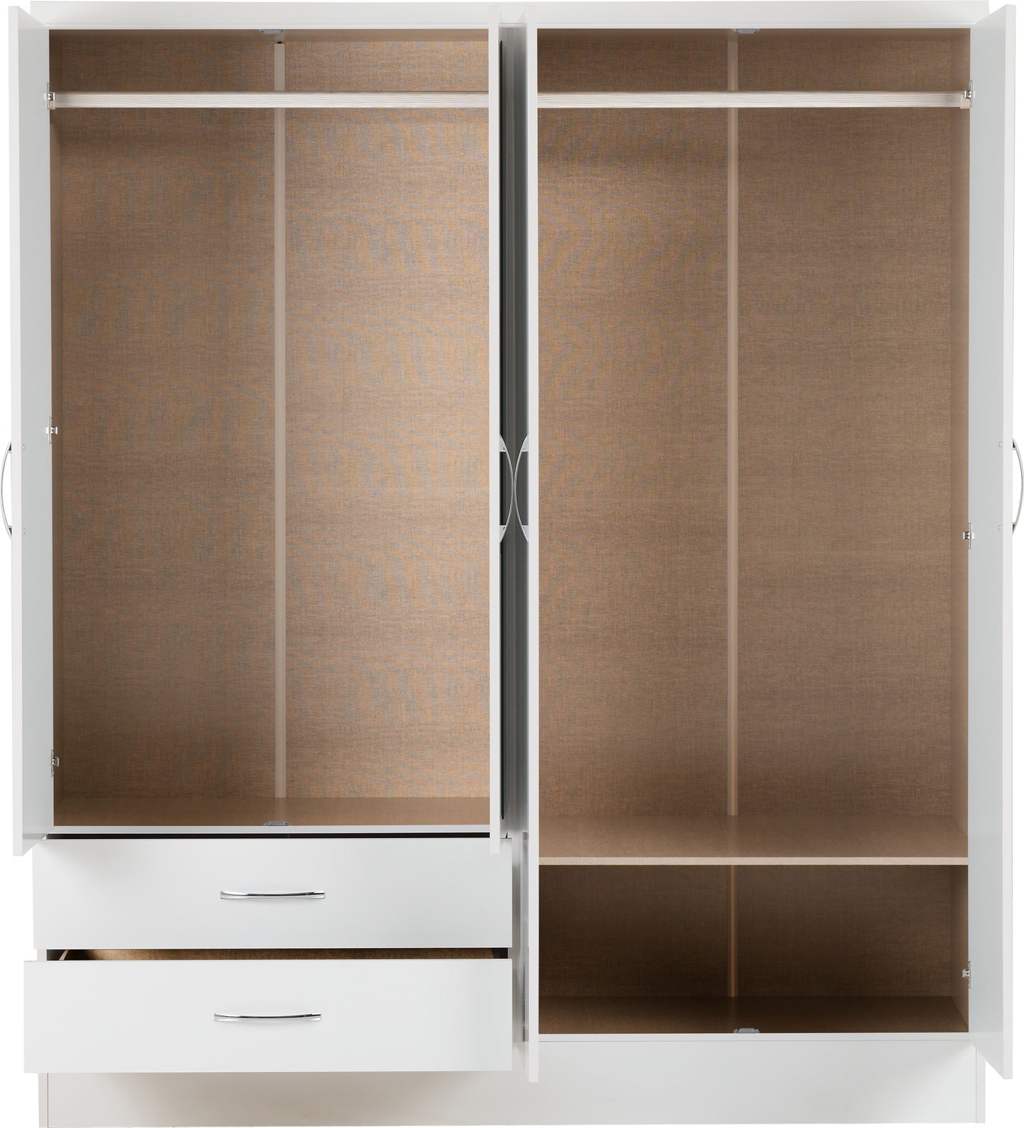 NEVADA 4 DOOR 2 DRAWER MIRRORED WARDROBE - WHITE GLOSS