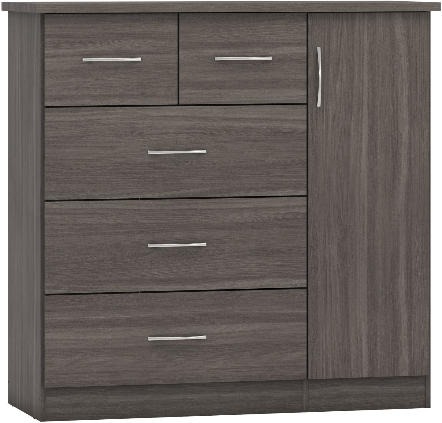 NEVADA 5 DRAWER LOW WARDROBE - BLACK WOOD GRAIN