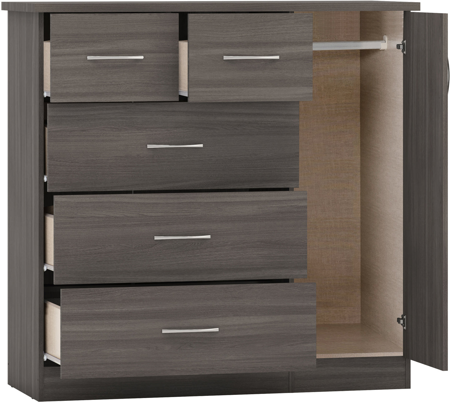 NEVADA 5 DRAWER LOW WARDROBE - BLACK WOOD GRAIN