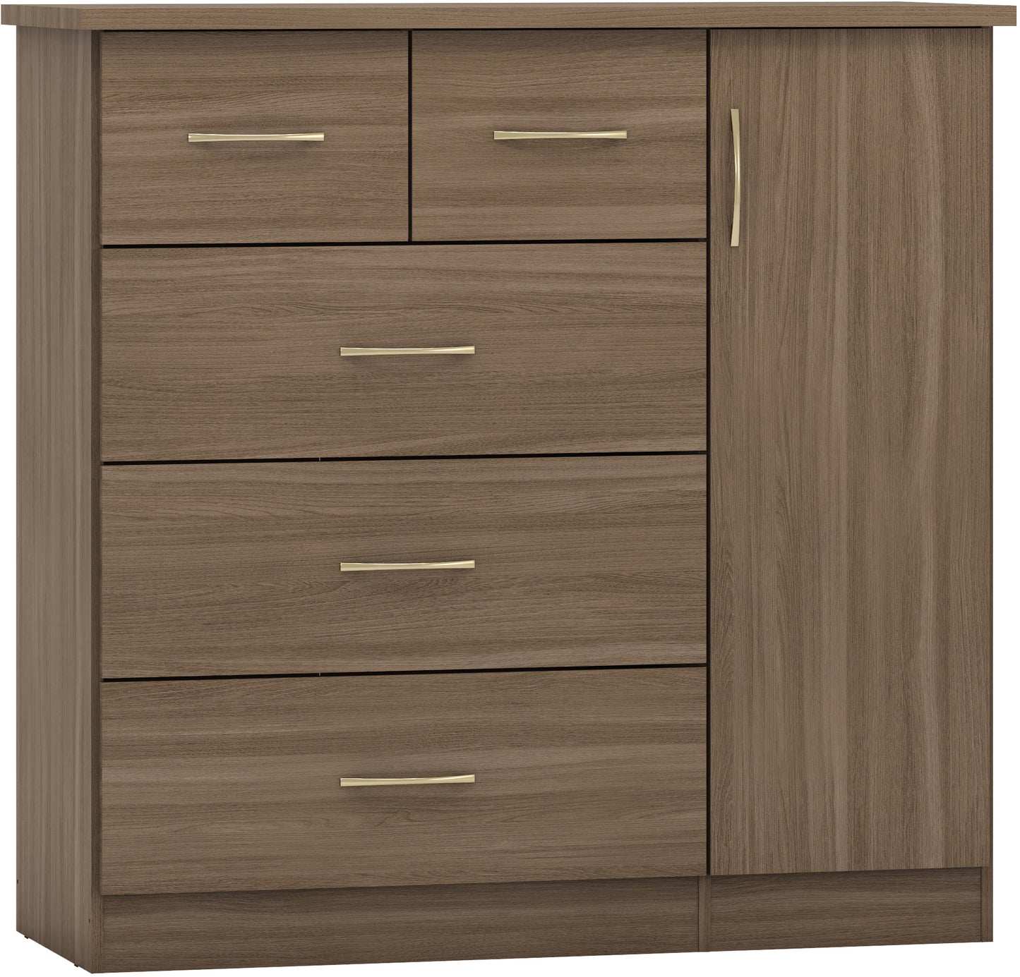 NEVADA 5 DRAWER LOW WARDROBE - RUSTIC OAK EFFECT