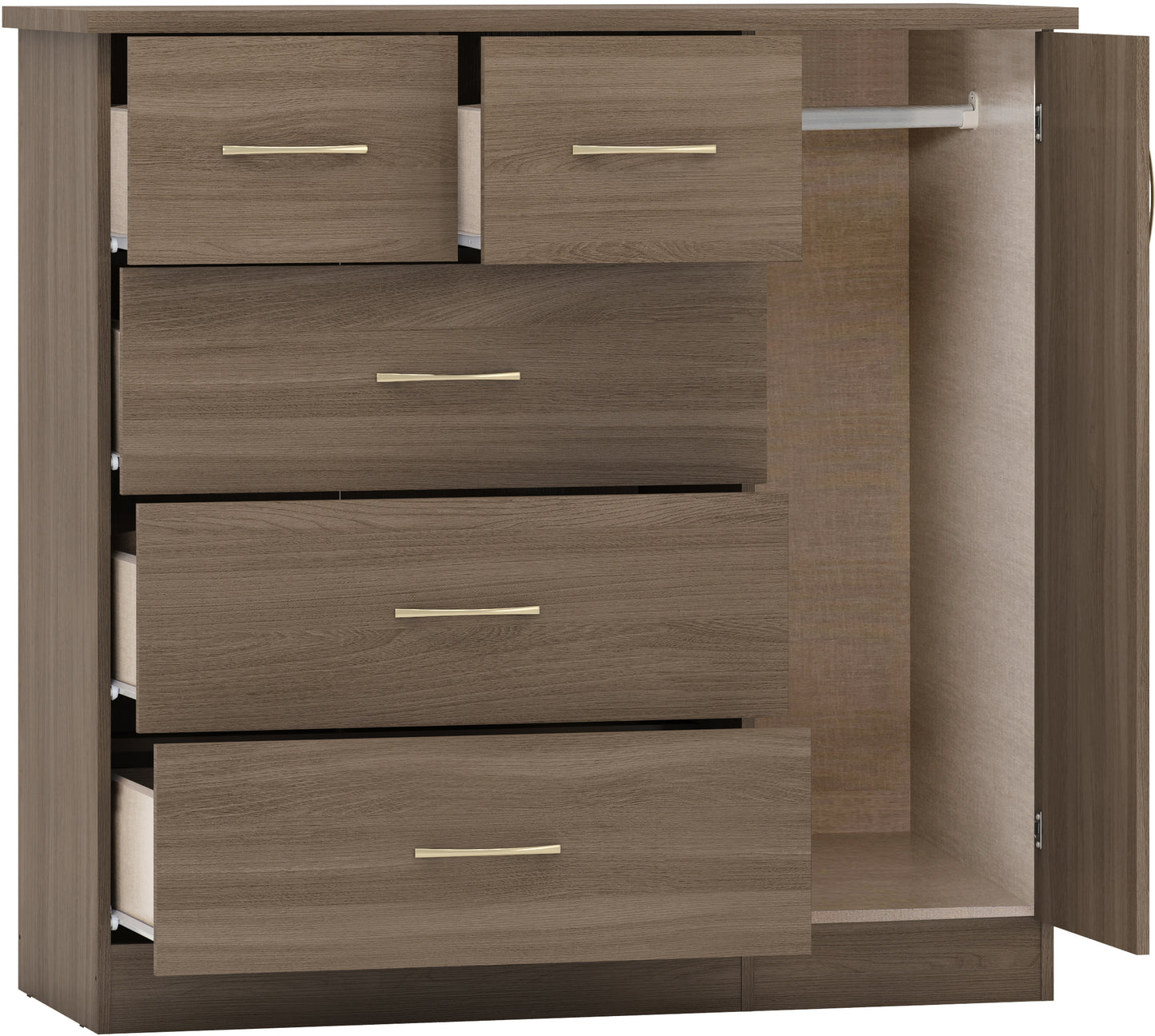 NEVADA 5 DRAWER LOW WARDROBE - RUSTIC OAK EFFECT