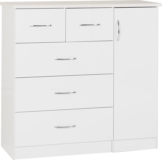 NEVADA 5 DRAWER LOW WARDROBE - WHITE GLOSS