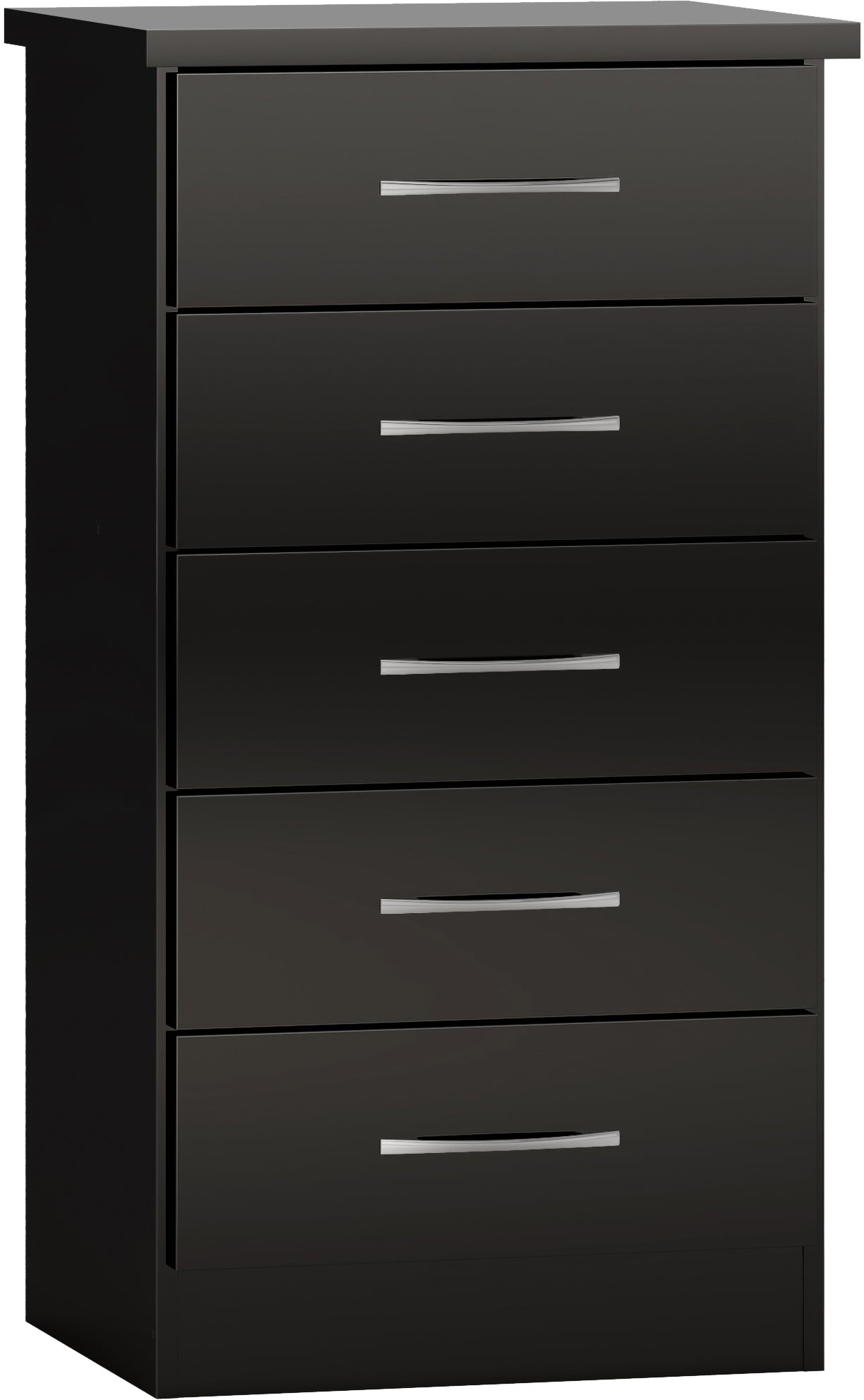 NEVADA 5 DRAWER NARROW CHEST - BLACK GLOSS