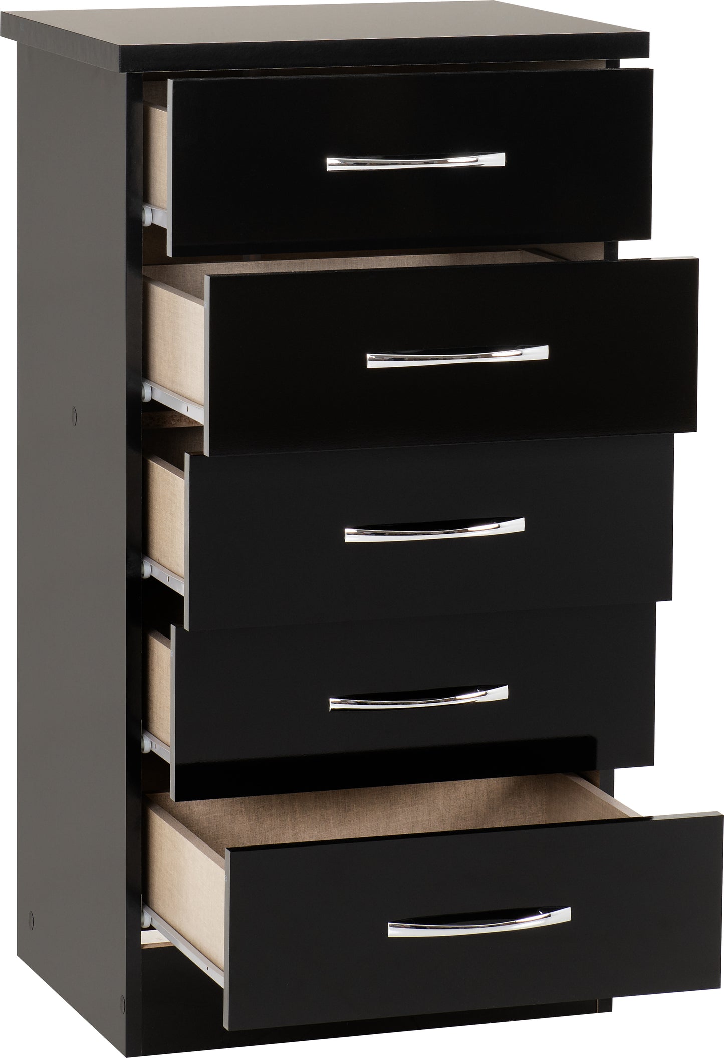 NEVADA 5 DRAWER NARROW CHEST - BLACK GLOSS