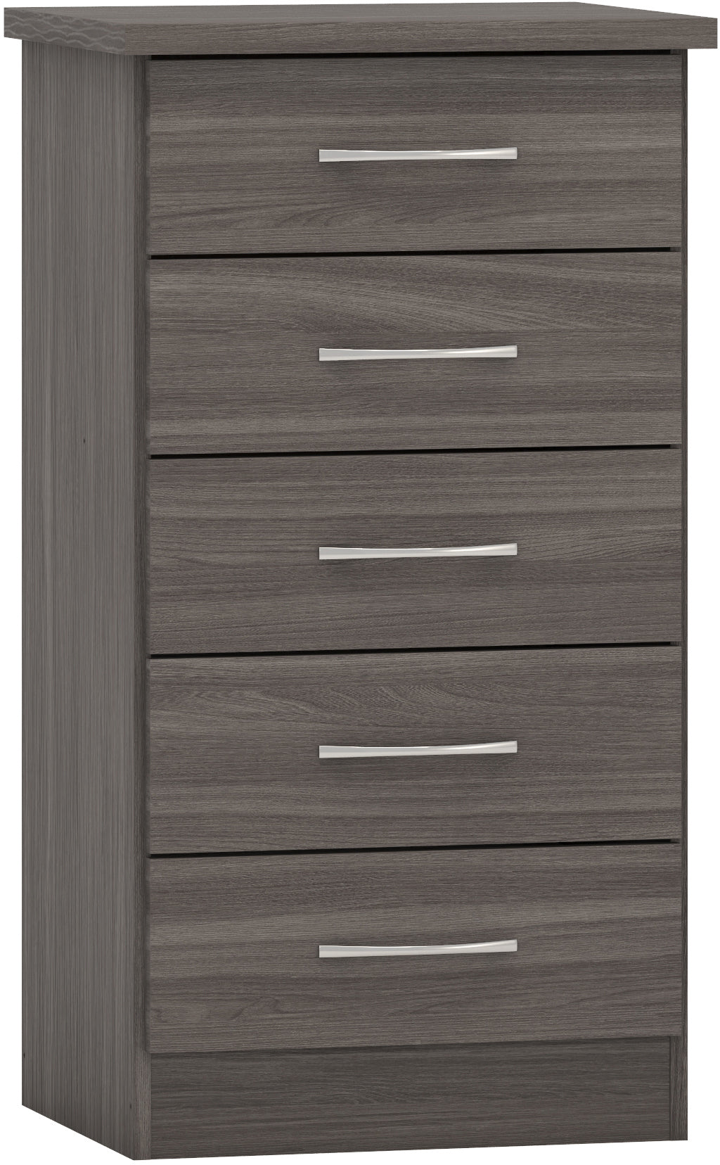 NEVADA 5 DRAWER NARROW CHEST - BLACK WOOD GRAIN