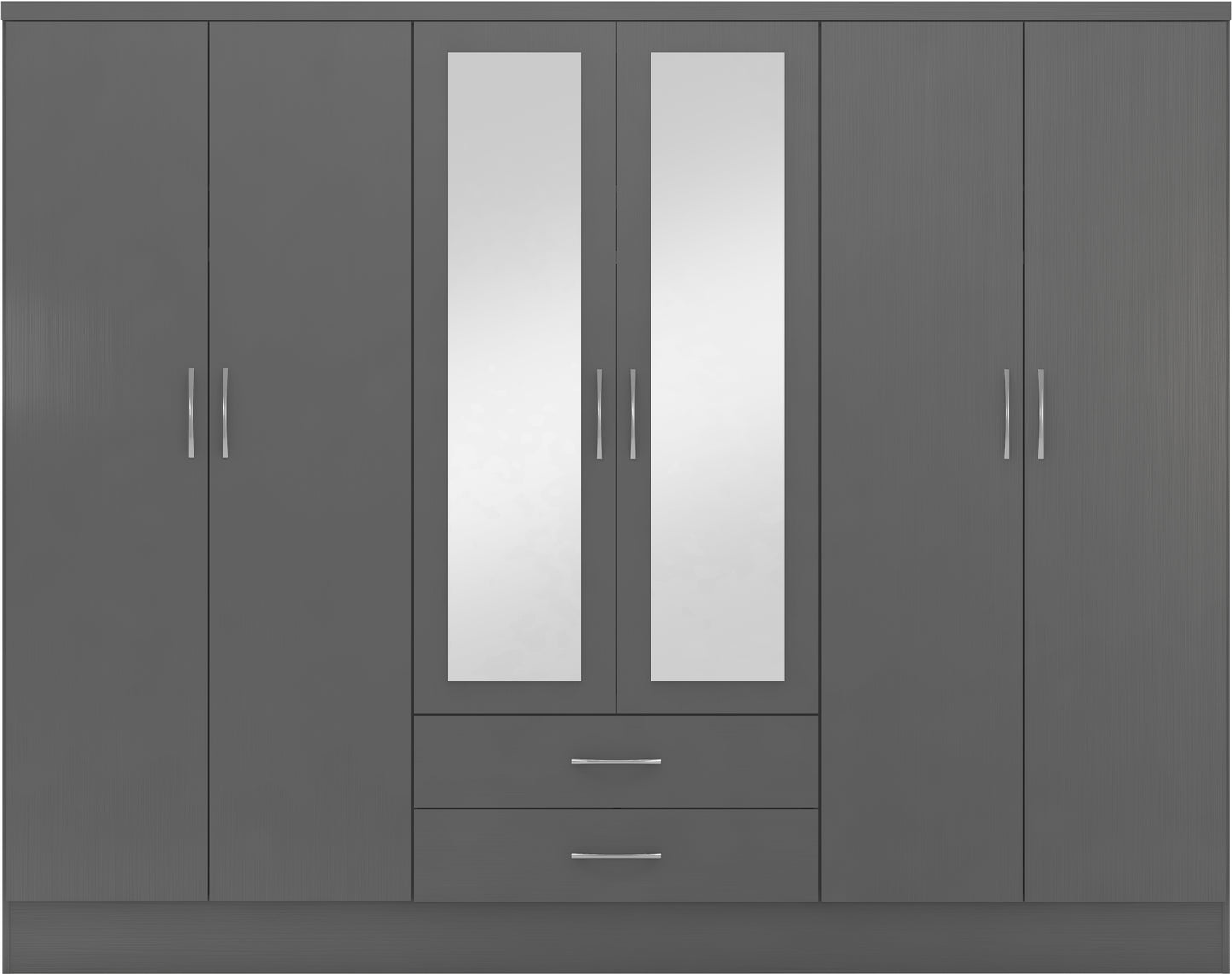 NEVADA 6 DOOR 2 DRAWER MIRRORED WARDROBE - 3D EFFECT GREY