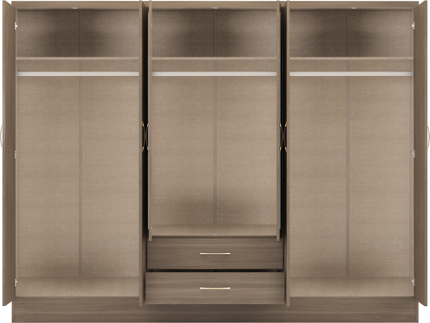 NEVADA 6 DOOR 2 DRAWER MIRRORED WARDROBE - RUSTIC OAK EFFECT