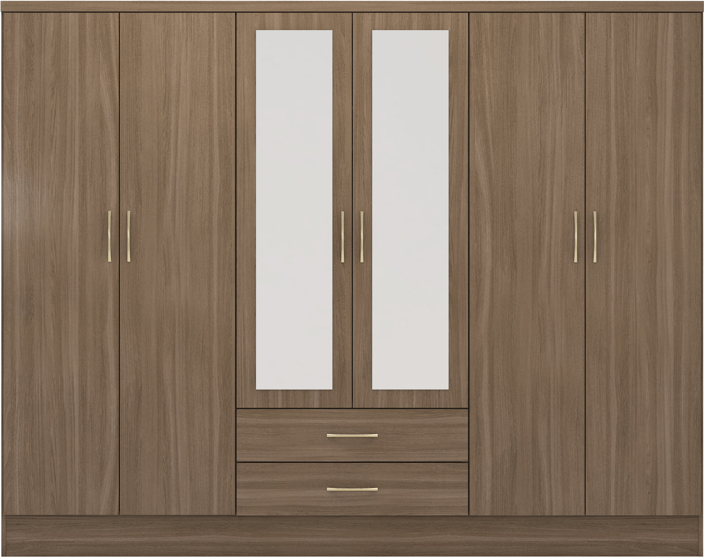 NEVADA 6 DOOR 2 DRAWER MIRRORED WARDROBE - RUSTIC OAK EFFECT