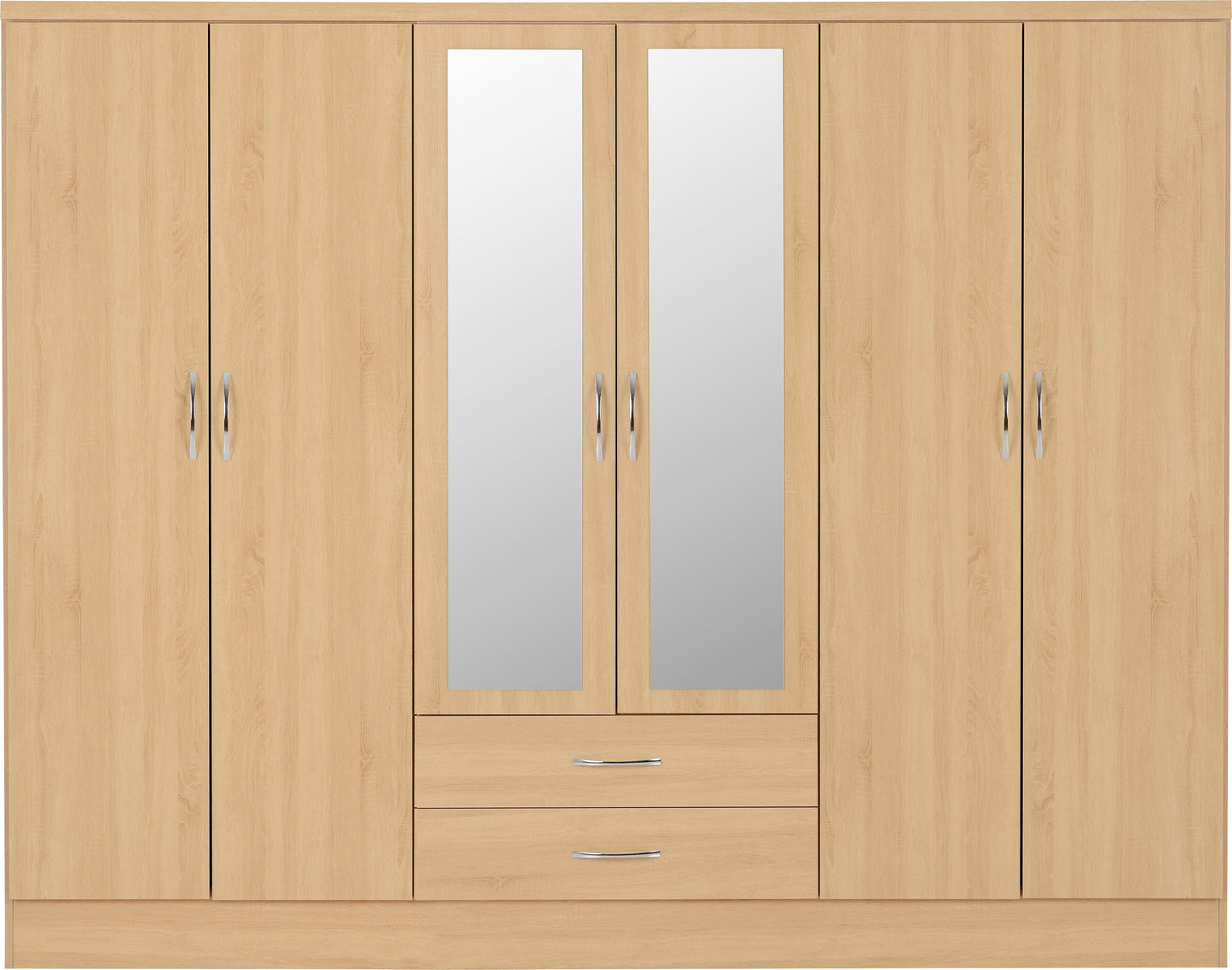 NEVADA 6 DOOR 2 DRAWER MIRRORED WARDROBE - SONOMA OAK EFFECT