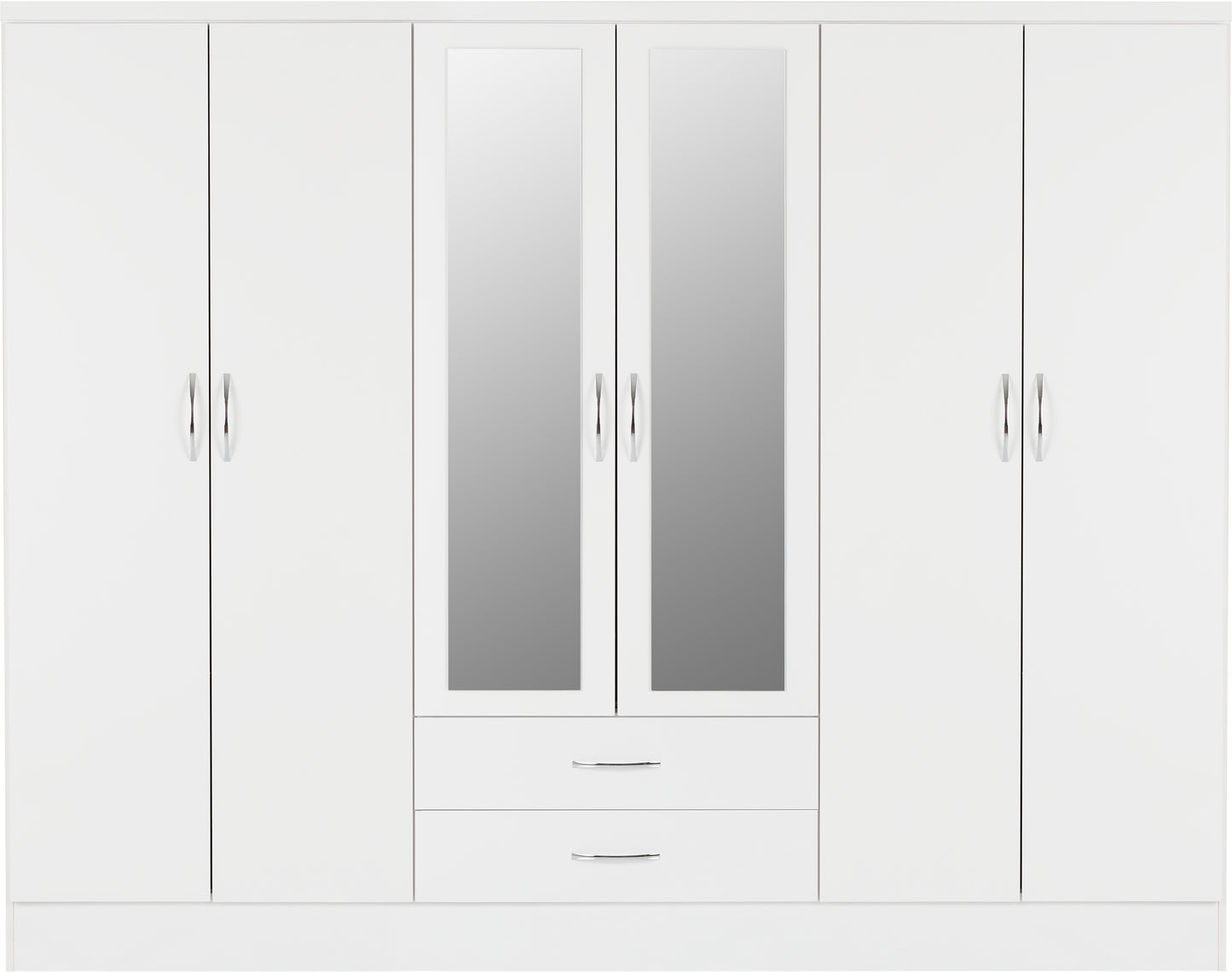 NEVADA 6 DOOR 2 DRAWER MIRRORED WARDROBE - WHITE GLOSS