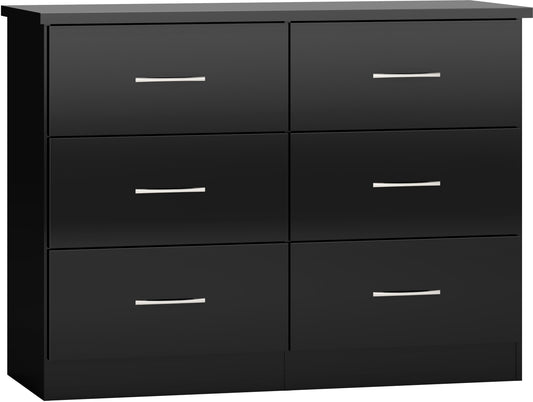 NEVADA 6 DRAWER CHEST - BLACK GLOSS