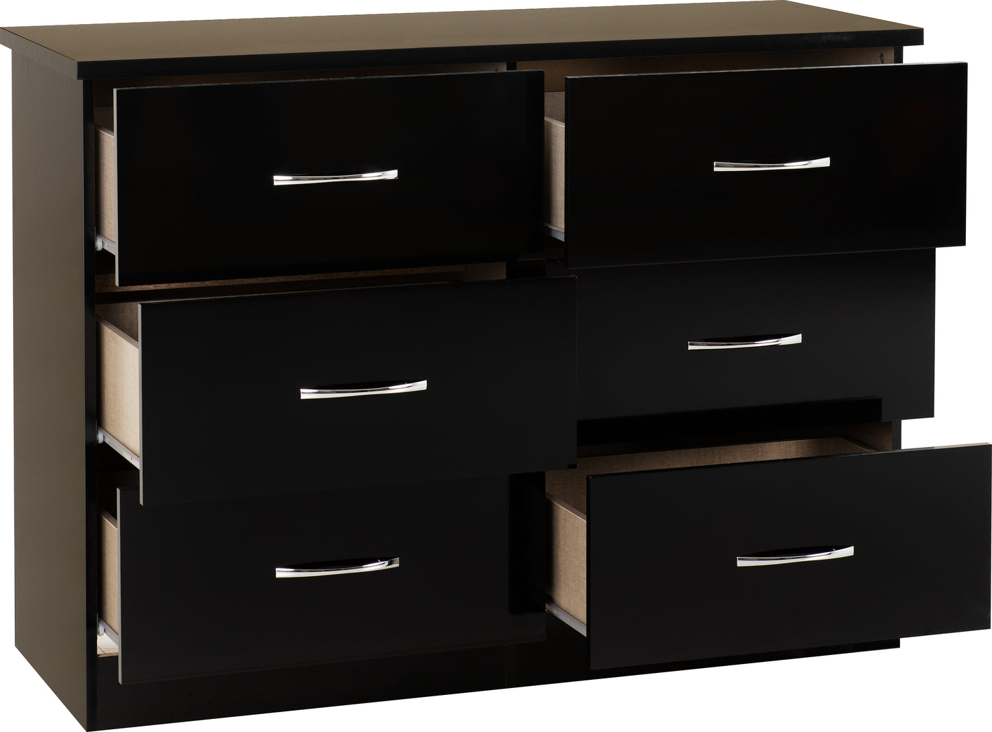 NEVADA 6 DRAWER CHEST - BLACK GLOSS