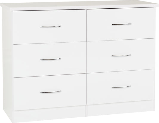 NEVADA 6 DRAWER CHEST - WHITE GLOSS