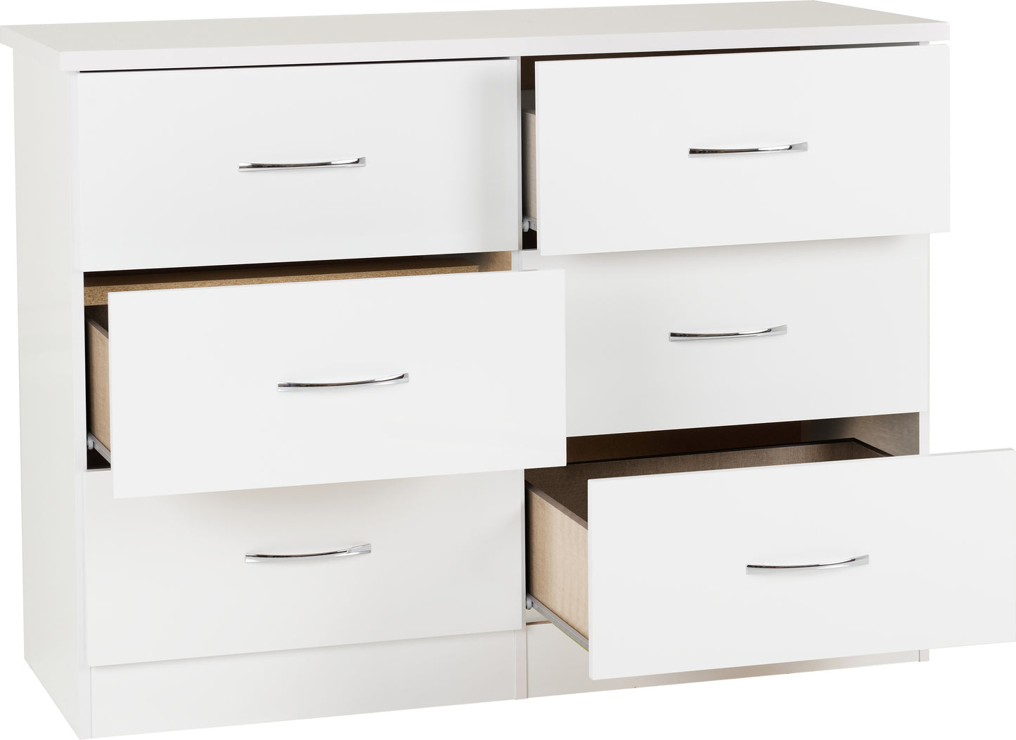 NEVADA 6 DRAWER CHEST - WHITE GLOSS