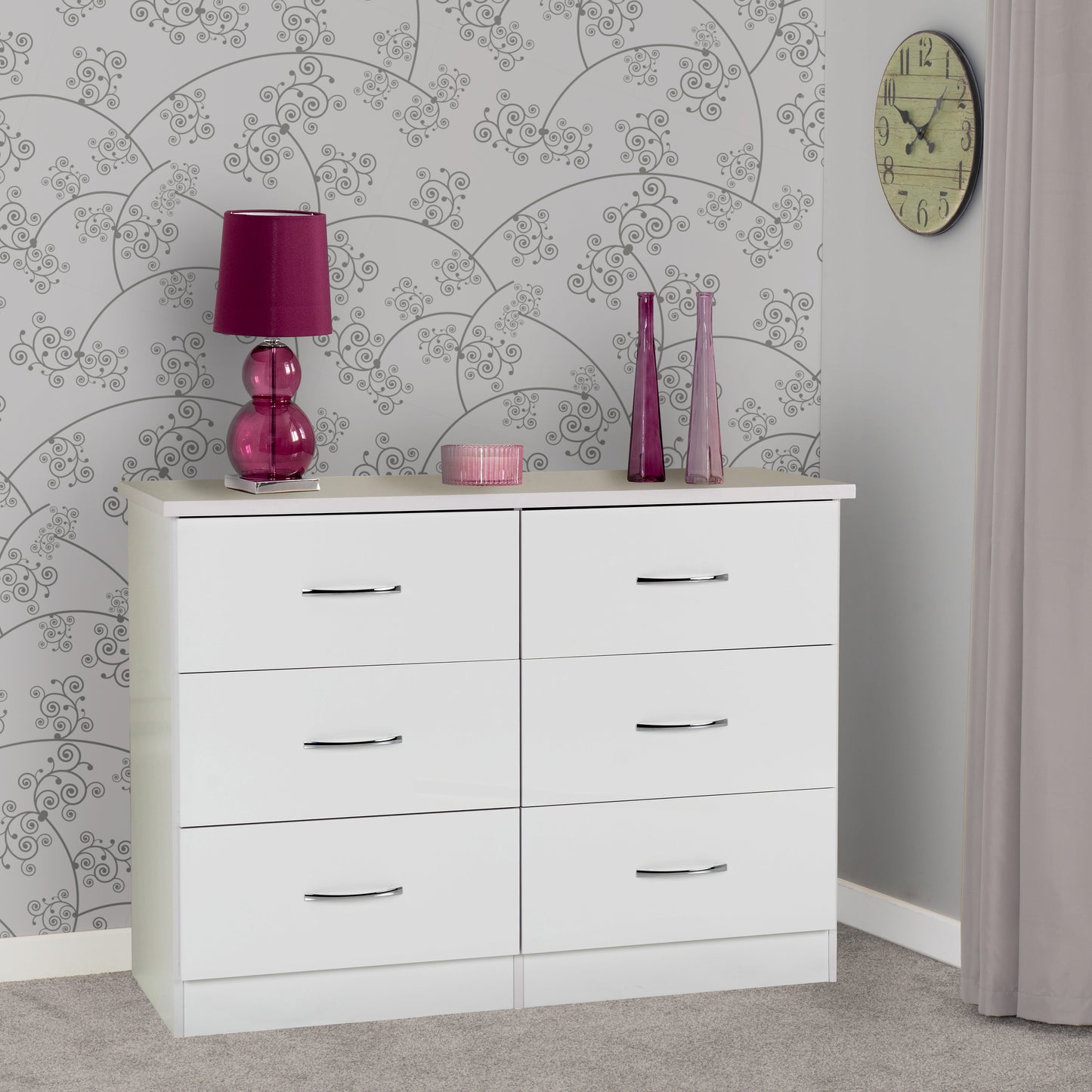 NEVADA 6 DRAWER CHEST - WHITE GLOSS