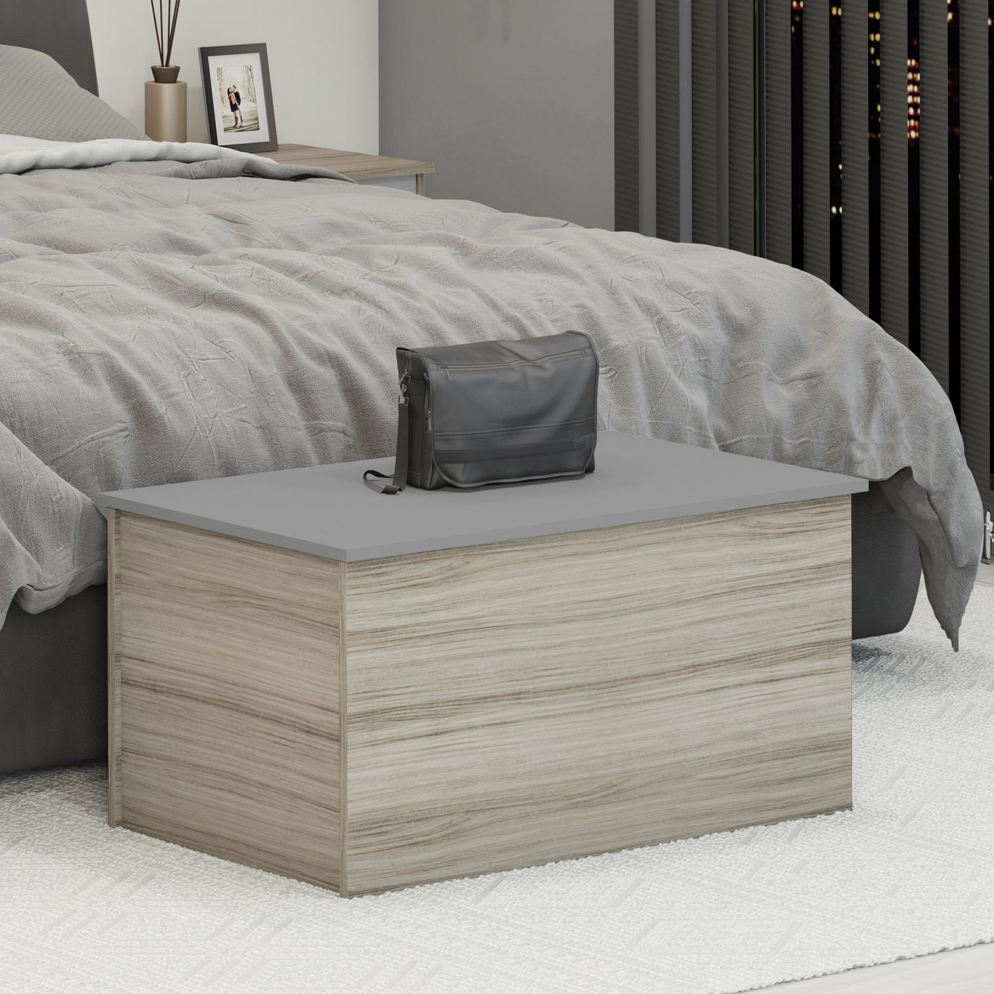 NEVADA BLANKET BOX - GREY GLOSS/LIGHT OAK EFFECT VENEER