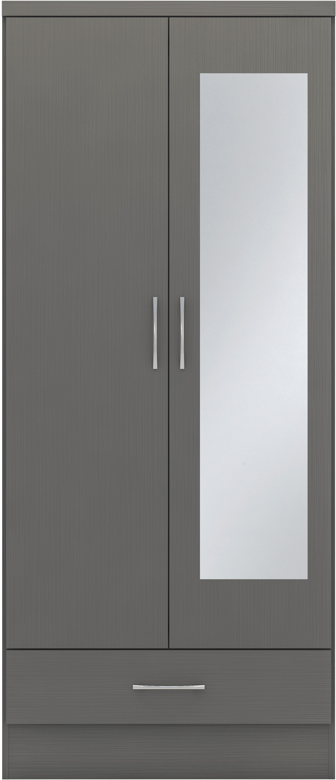 NEVADA MIRRORED 2 DOOR 1 DRAWER WARDROBE - 3D EFFECT GREY