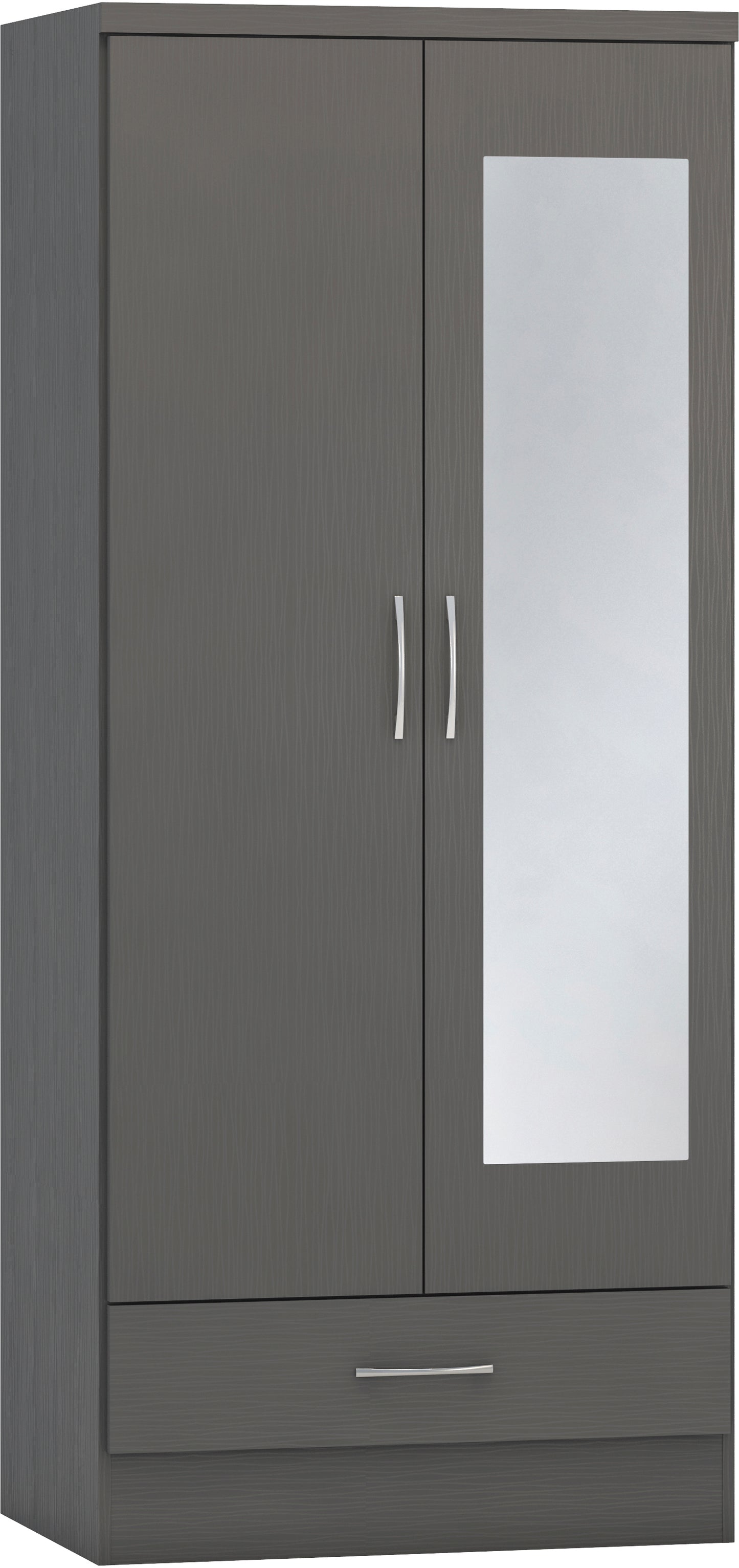 NEVADA MIRRORED 2 DOOR 1 DRAWER WARDROBE - 3D EFFECT GREY