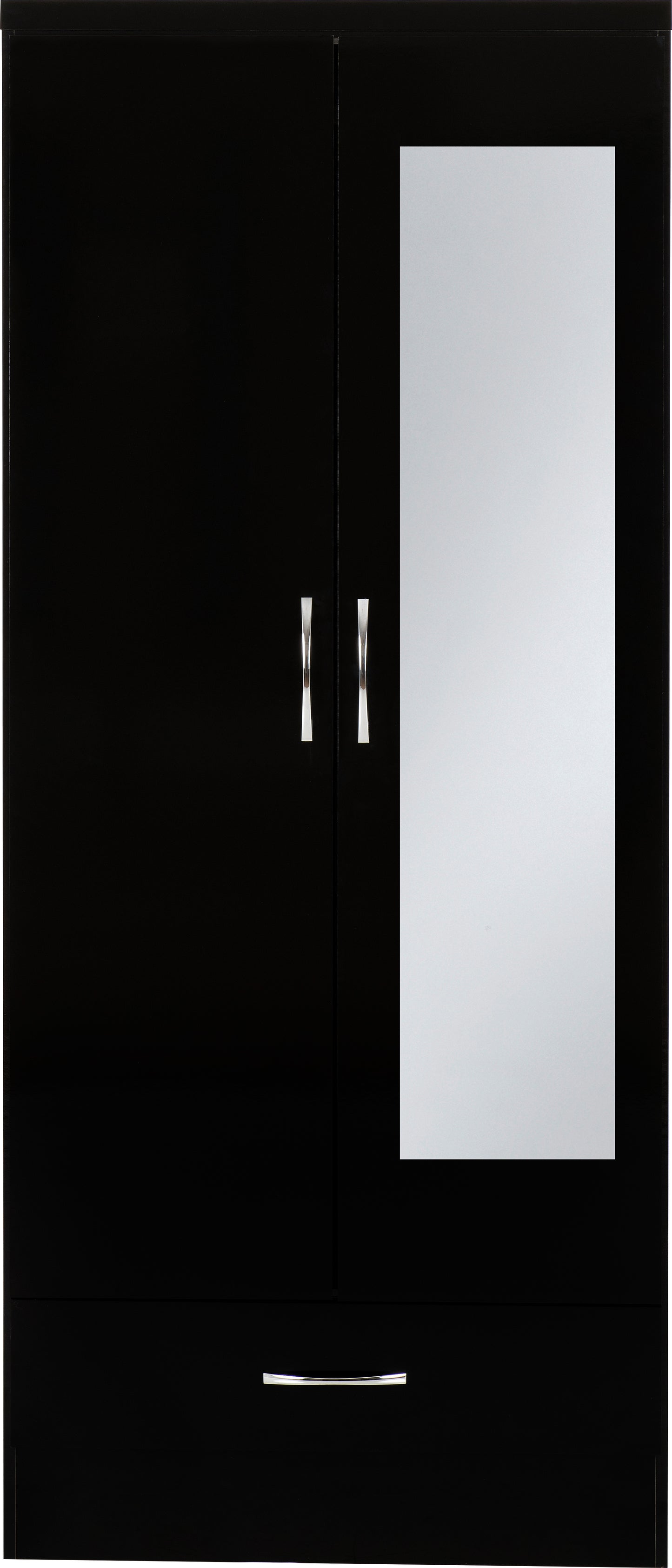 NEVADA MIRRORED 2 DOOR 1 DRAWER WARDROBE - BLACK GLOSS