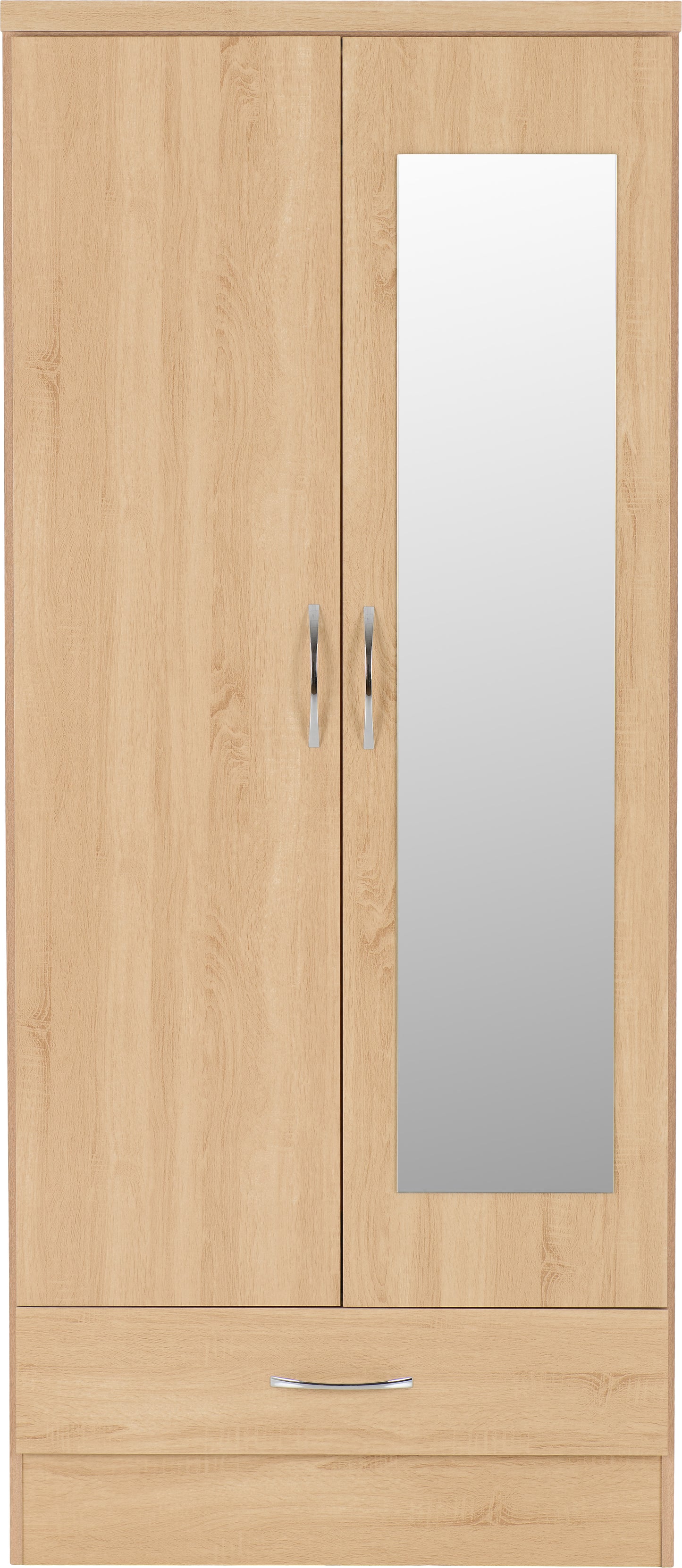 NEVADA MIRRORED 2 DOOR 1 DRAWER WARDROBE - SONOMA OAK EFFECT