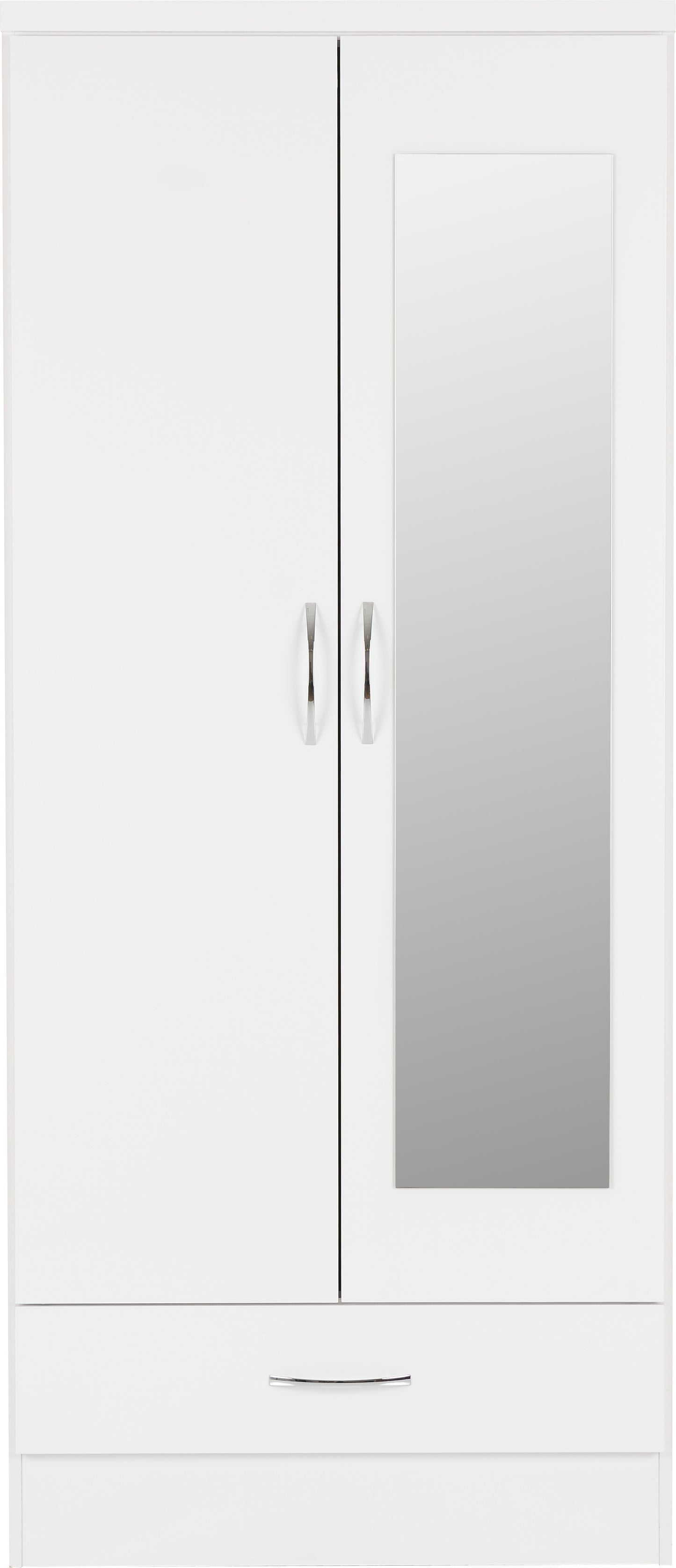 NEVADA MIRRORED 2 DOOR 1 DRAWER WARDROBE - WHITE GLOSS