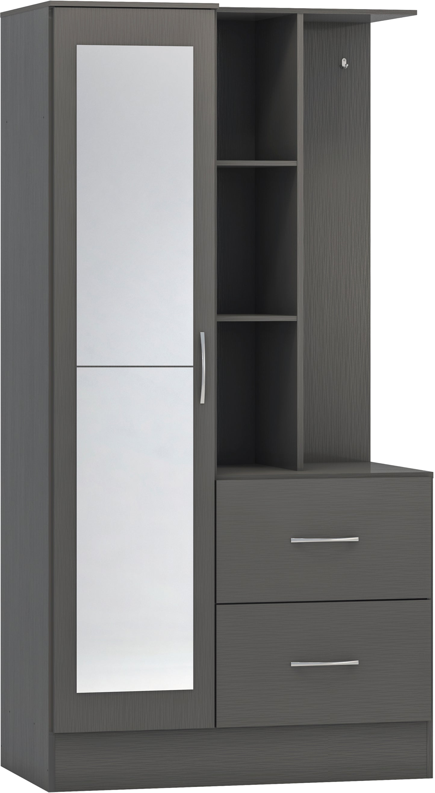 NEVADA MIRRORED OPEN SHELF WARDROBE - 3D EFFECT GREY