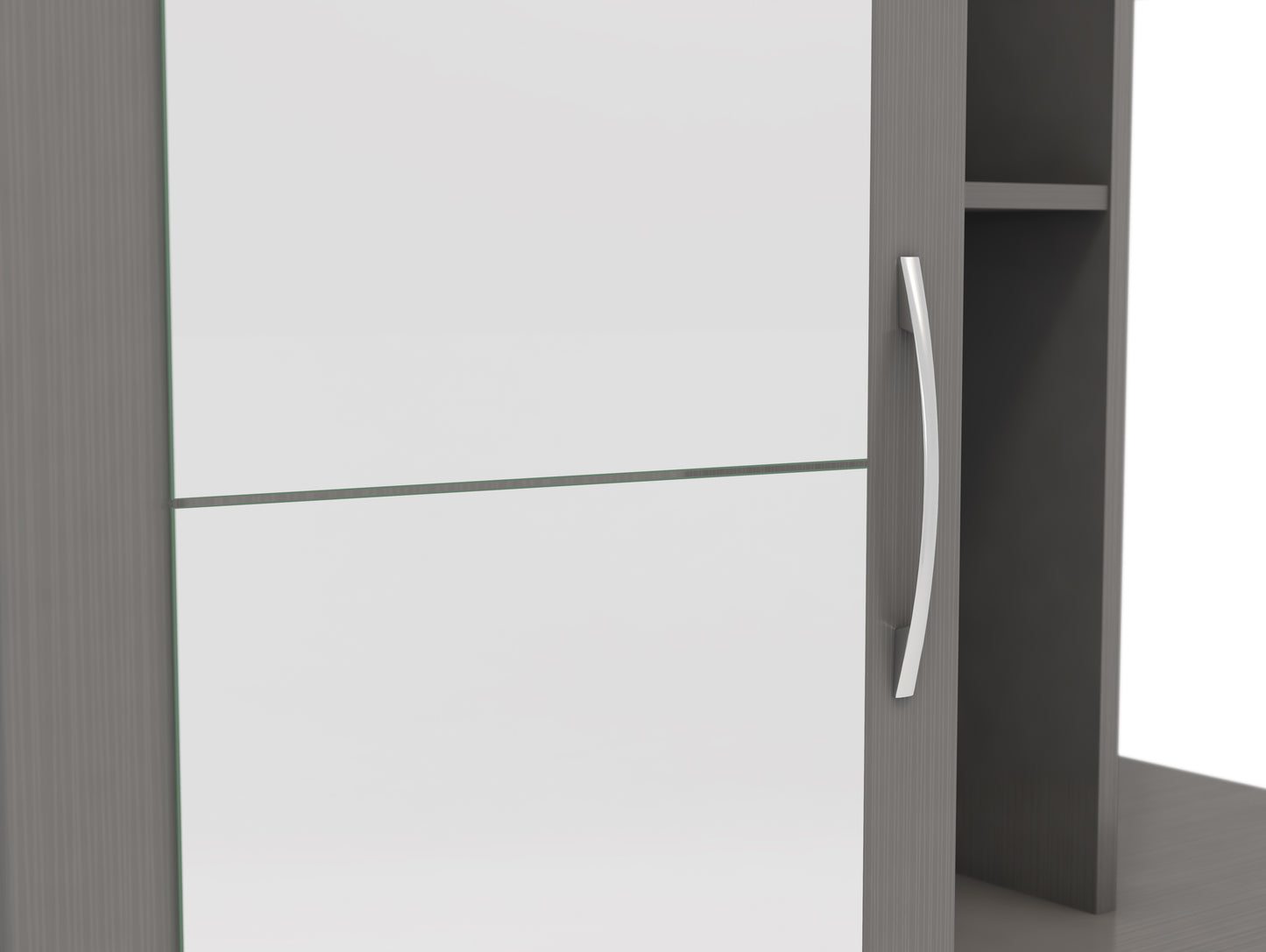 NEVADA MIRRORED OPEN SHELF WARDROBE - 3D EFFECT GREY