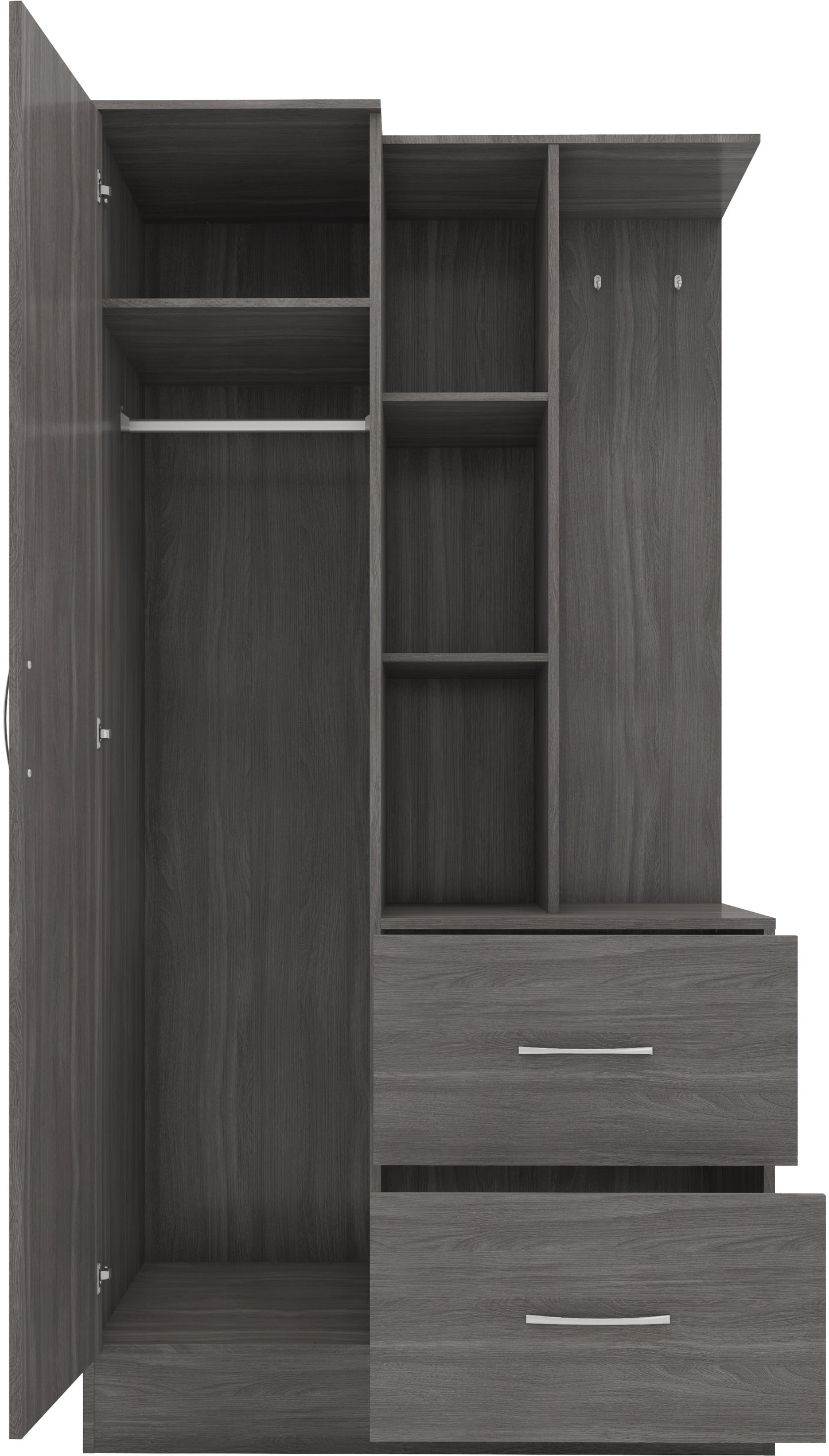 NEVADA MIRRORED OPEN SHELF WARDROBE - BLACK WOOD GRAIN