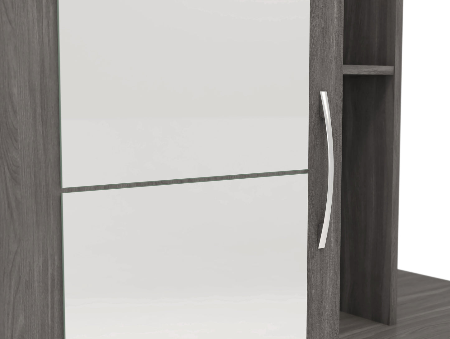 NEVADA MIRRORED OPEN SHELF WARDROBE - BLACK WOOD GRAIN