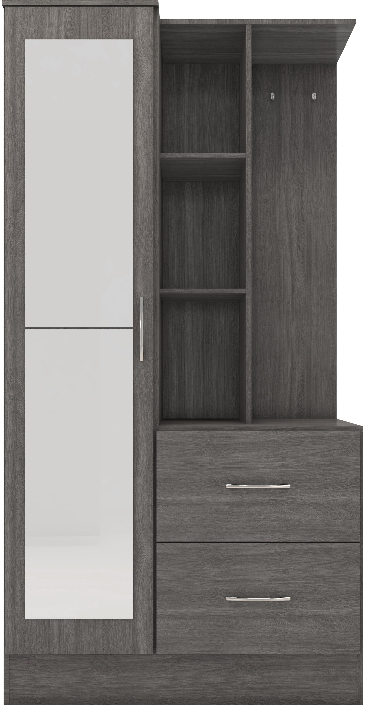 NEVADA MIRRORED OPEN SHELF WARDROBE - BLACK WOOD GRAIN