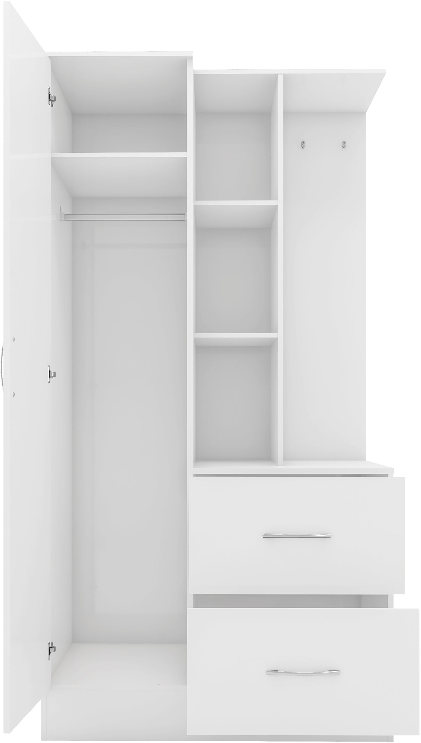 NEVADA MIRRORED OPEN SHELF WARDROBE - WHITE GLOSS