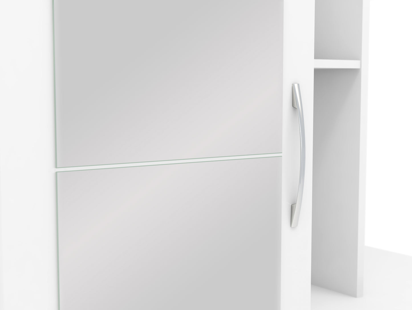 NEVADA MIRRORED OPEN SHELF WARDROBE - WHITE GLOSS