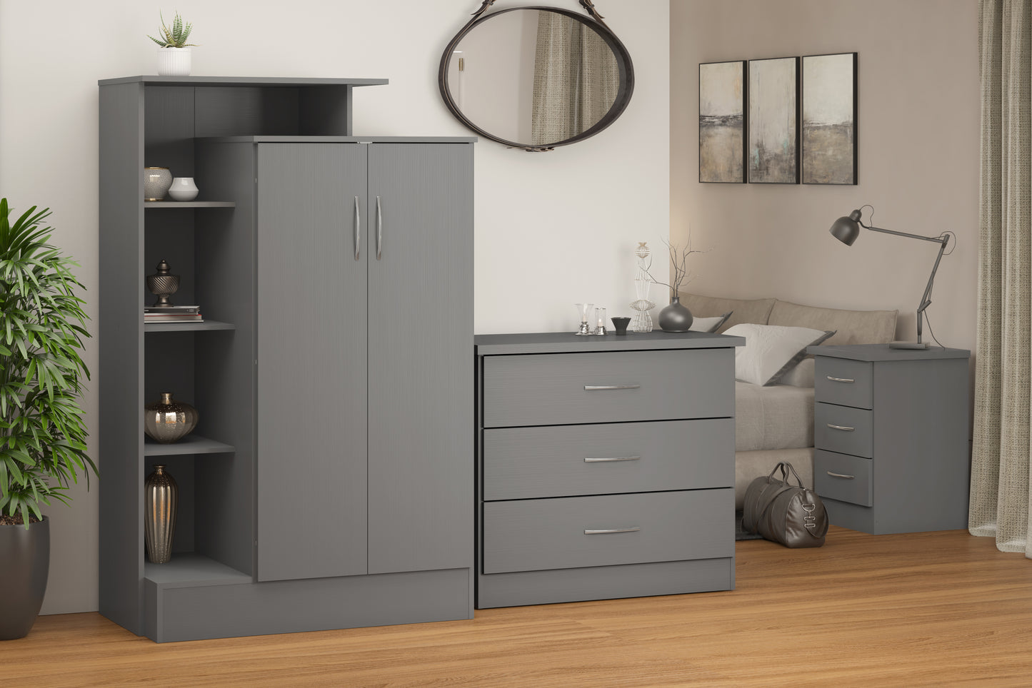 NEVADA PETITE OPEN SHELF WARDROBE - 3D EFFECT GREY