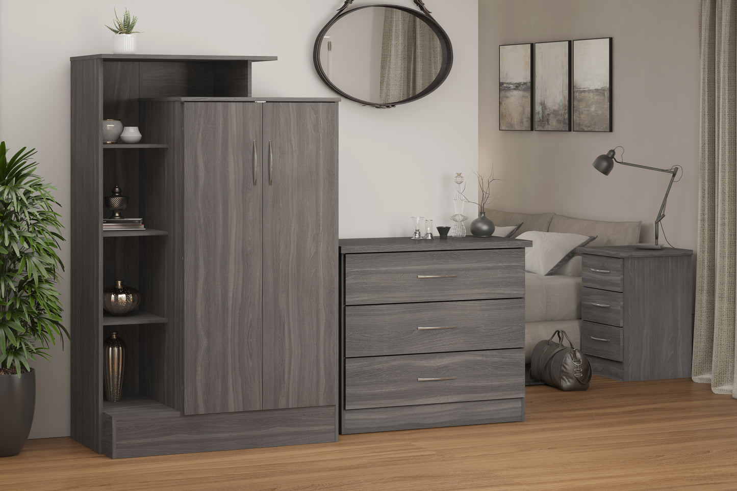 NEVADA PETITE OPEN SHELF WARDROBE - BLACK WOOD GRAIN