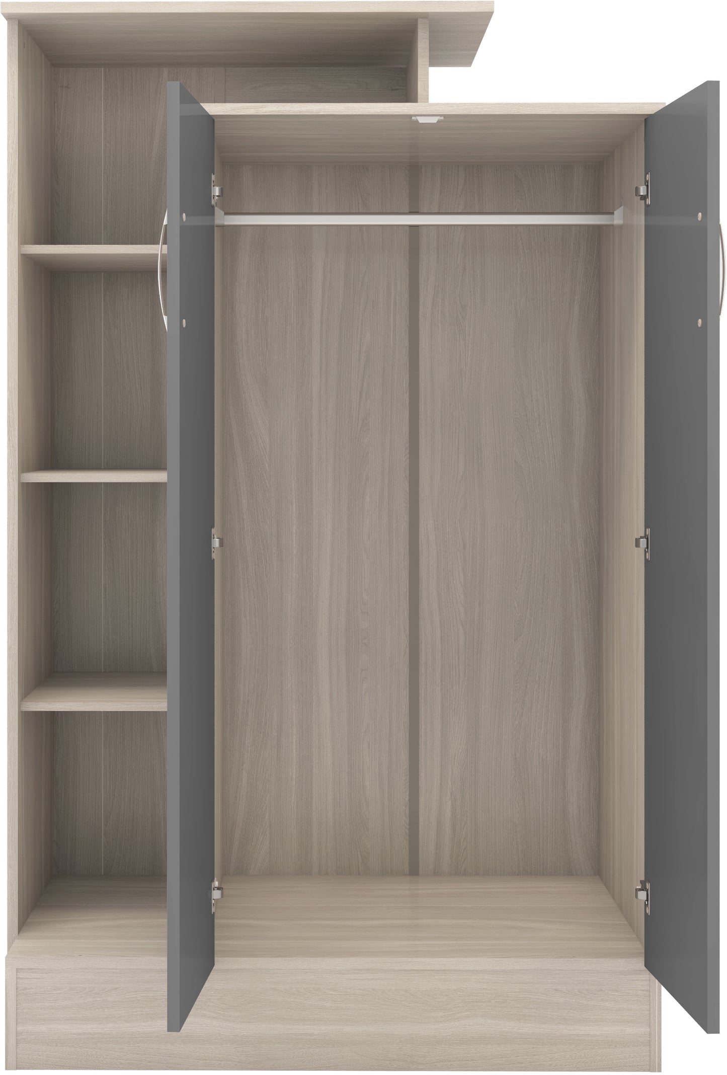 NEVADA PETITE OPEN SHELF WARDROBE - GREY GLOSS/LIGHT OAK EFFECT VENEER