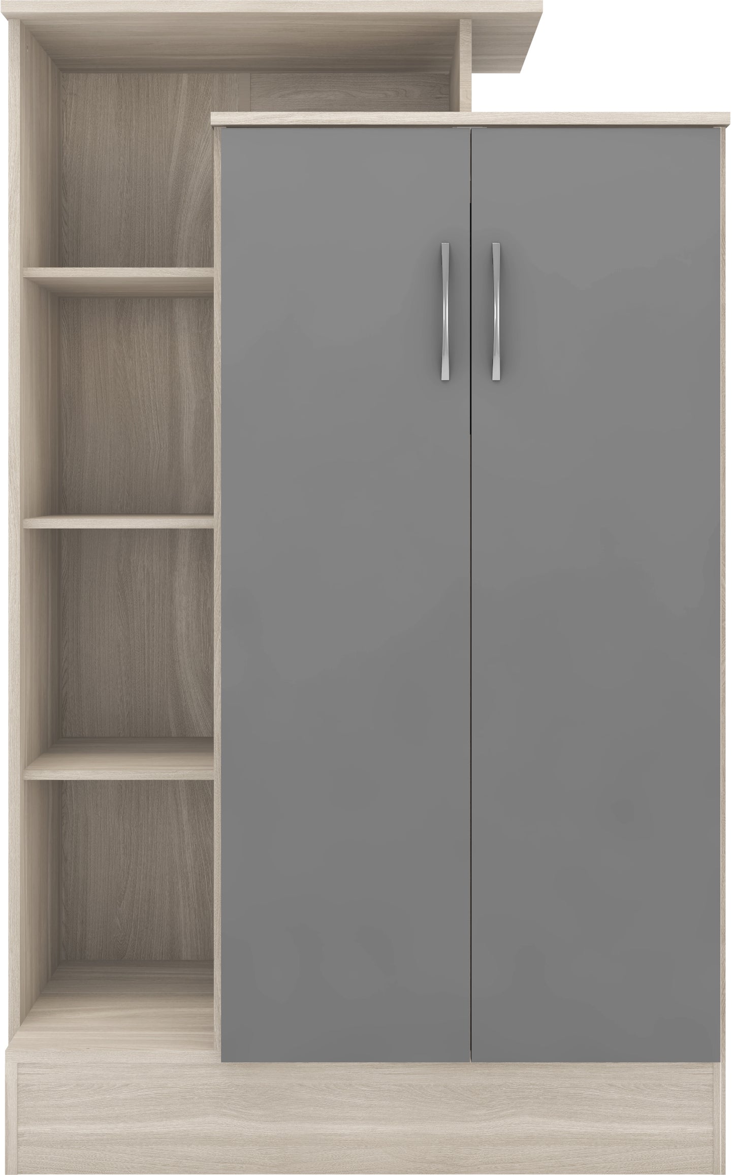 NEVADA PETITE OPEN SHELF WARDROBE - GREY GLOSS/LIGHT OAK EFFECT VENEER