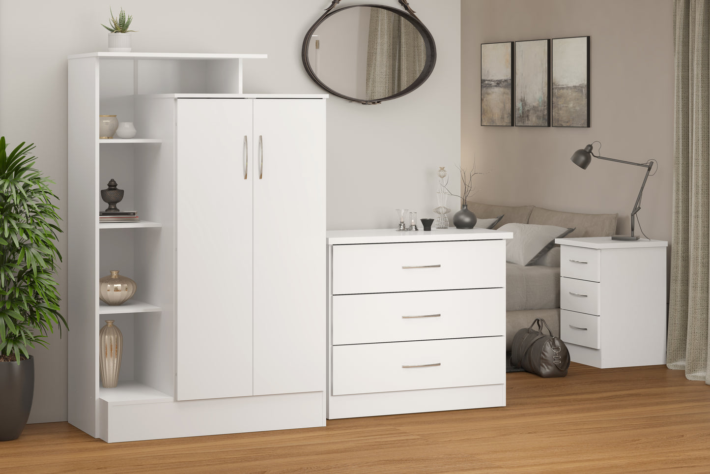 NEVADA PETITE OPEN SHELF WARDROBE - WHITE GLOSS