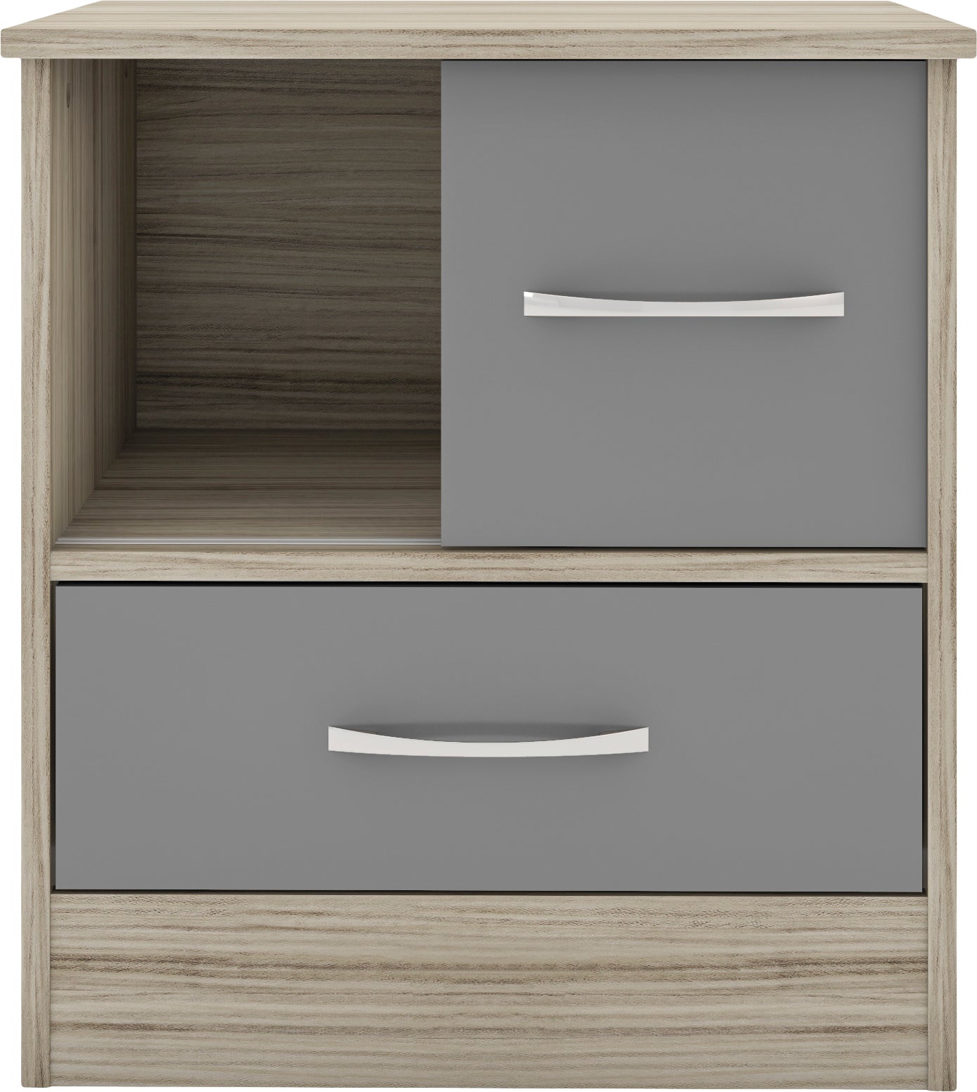 NEVADA SLIDING DOOR BEDSIDE - GREY GLOSS/LIGHT OAK EFFECT VENEER