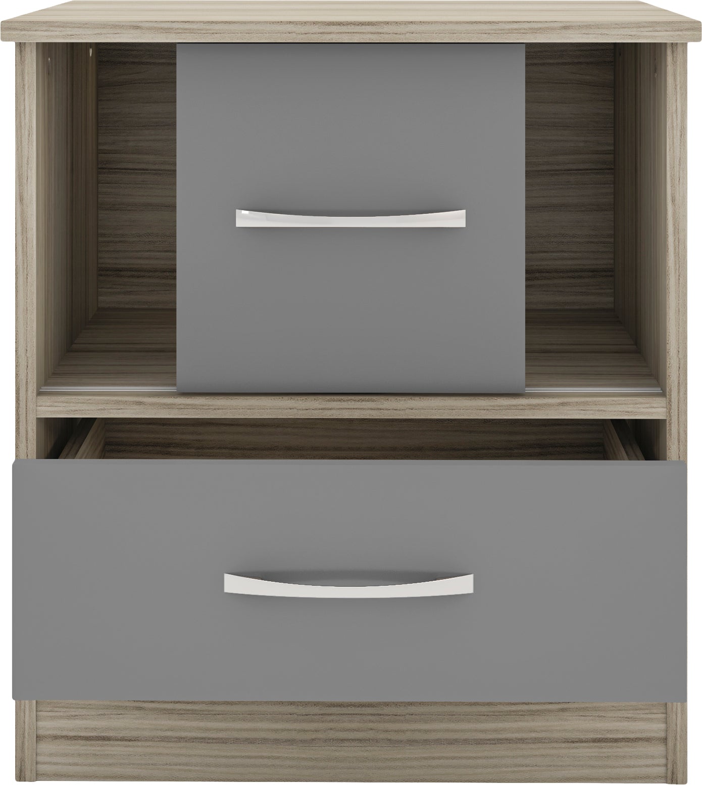 NEVADA SLIDING DOOR BEDSIDE - GREY GLOSS/LIGHT OAK EFFECT VENEER