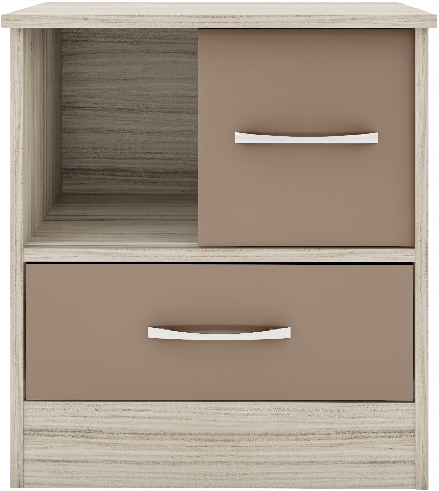 NEVADA SLIDING DOOR BEDSIDE - OYSTER GLOSS/LIGHT OAK EFFECT VENEER