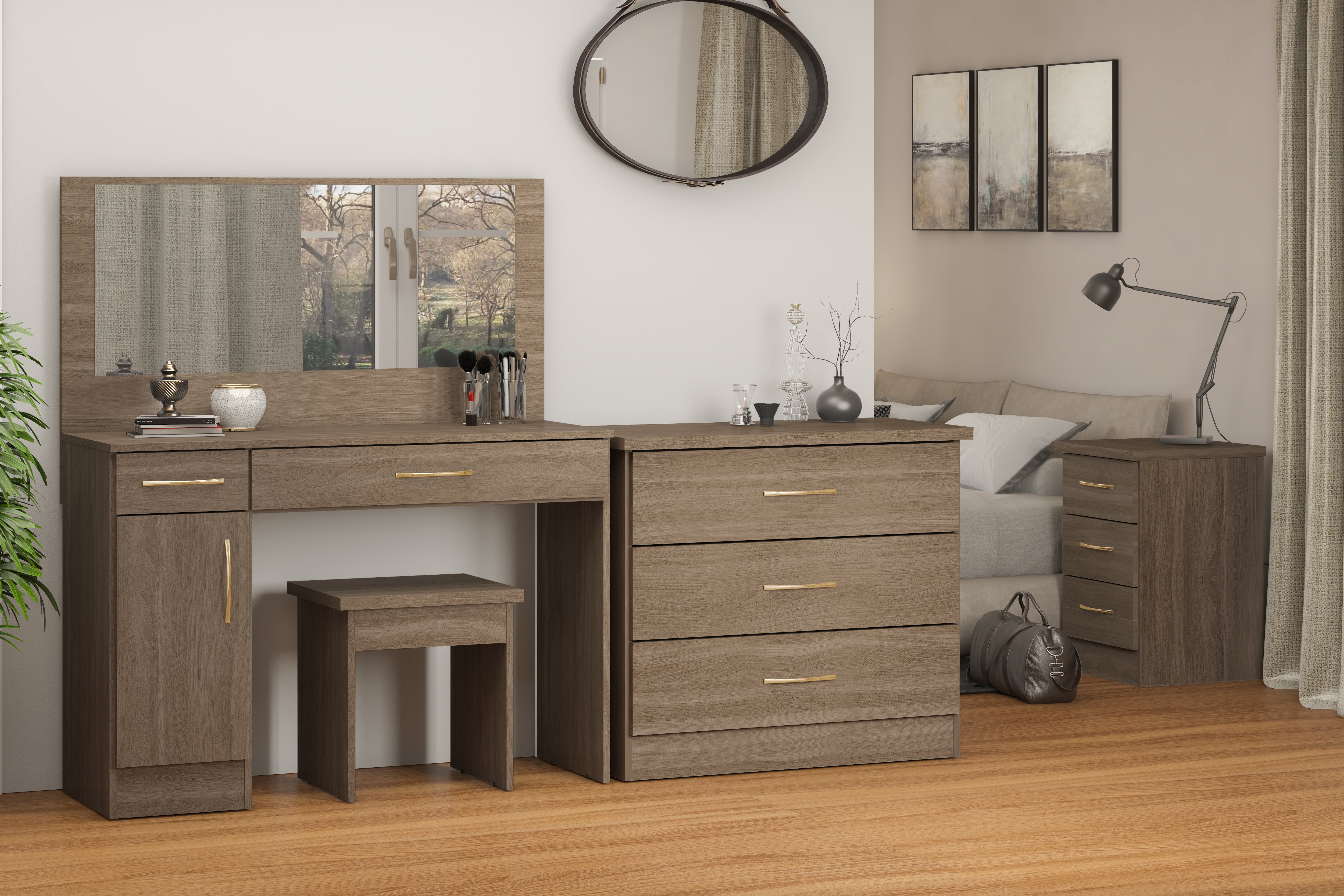 NEVADA VANITY DRESSING TABLE SET RUSTIC OAK EFFECT Ipswich Furniture Services