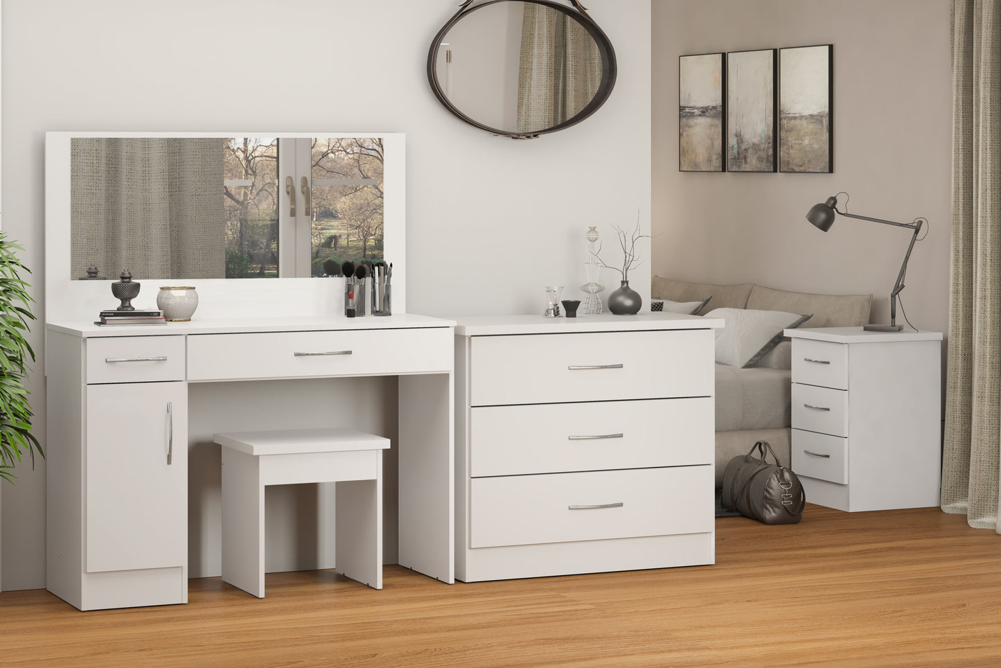 NEVADA VANITY/DRESSING TABLE SET - WHITE GLOSS