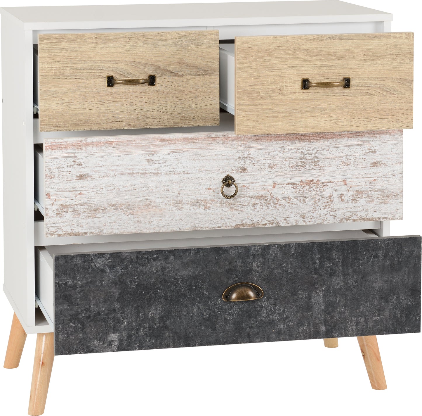 NORDIC 2+2 DRAWER CHEST - WHITE/DISTRESSED EFFECT